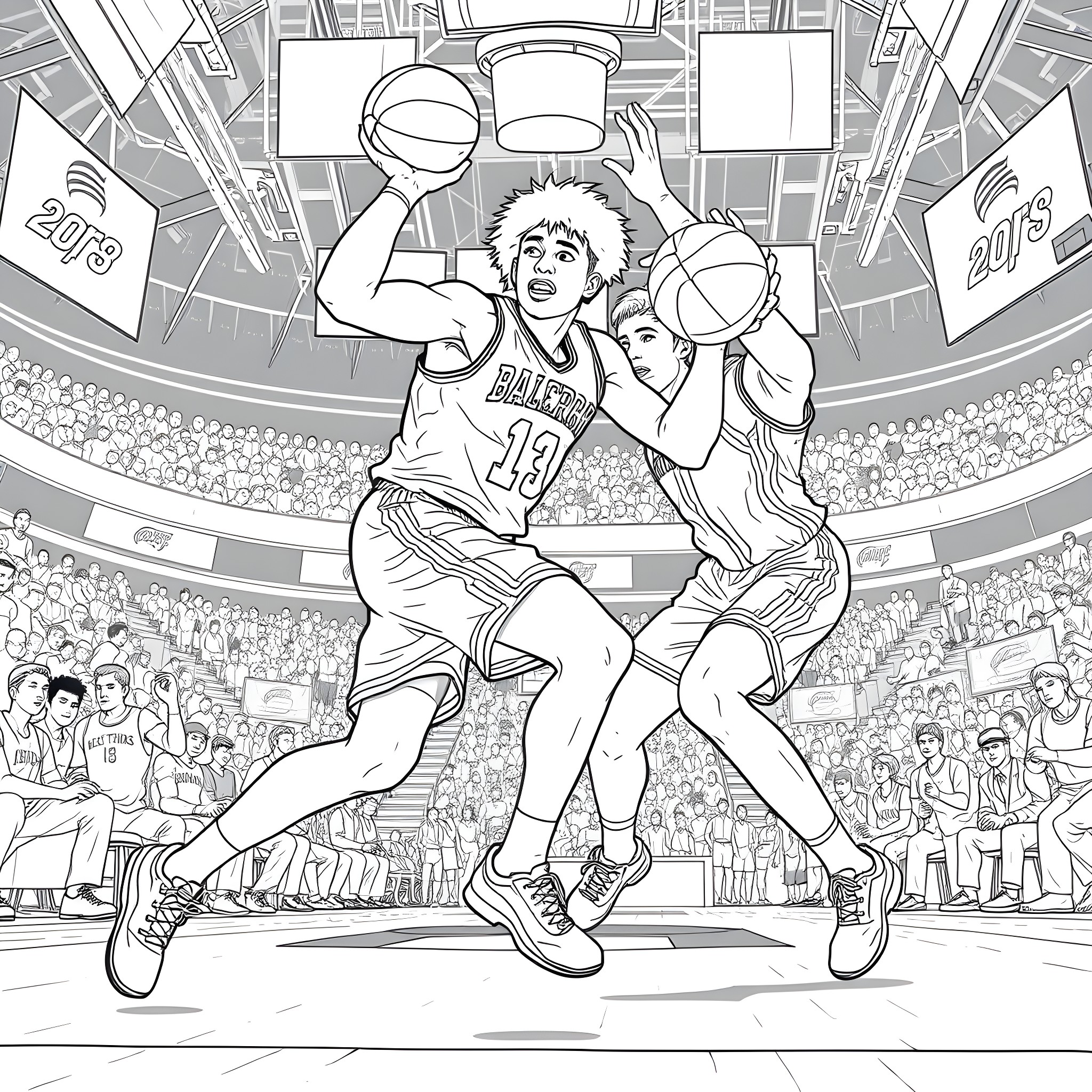 Nash Gold Jr Excels in Basketball Game Coloring Page (free black-and-white line drawing printable PDF for all, from beginners to advanced learners, including children, teens, adults, and seniors)