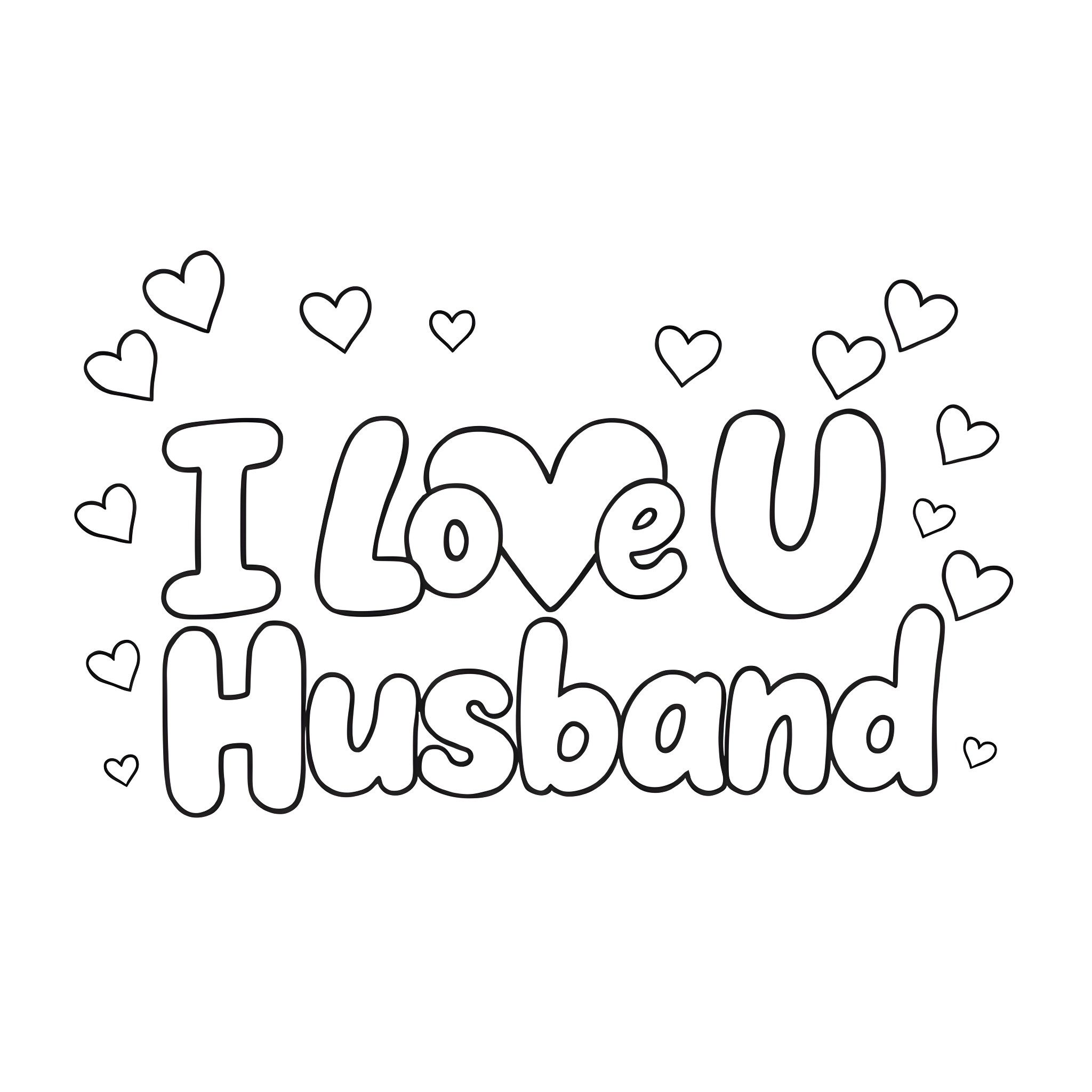 Husband's Loving Expression for Heart-filled Message Coloring Page (free black-and-white line drawing printable PDF for all, from beginners to advanced learners, including children, teens, adults, and seniors)
