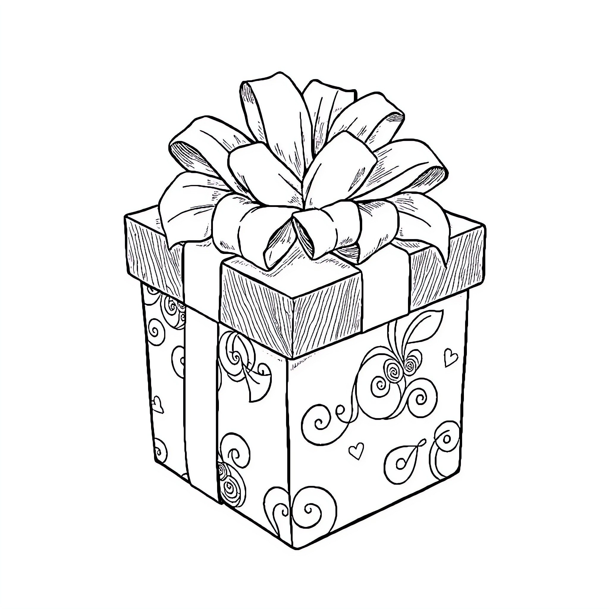 Anniversary Gift Box with Ribbon Bow Coloring Page (free black-and-white line drawing printable PDF for all, from beginners to advanced learners, including children, teens, adults, and seniors)