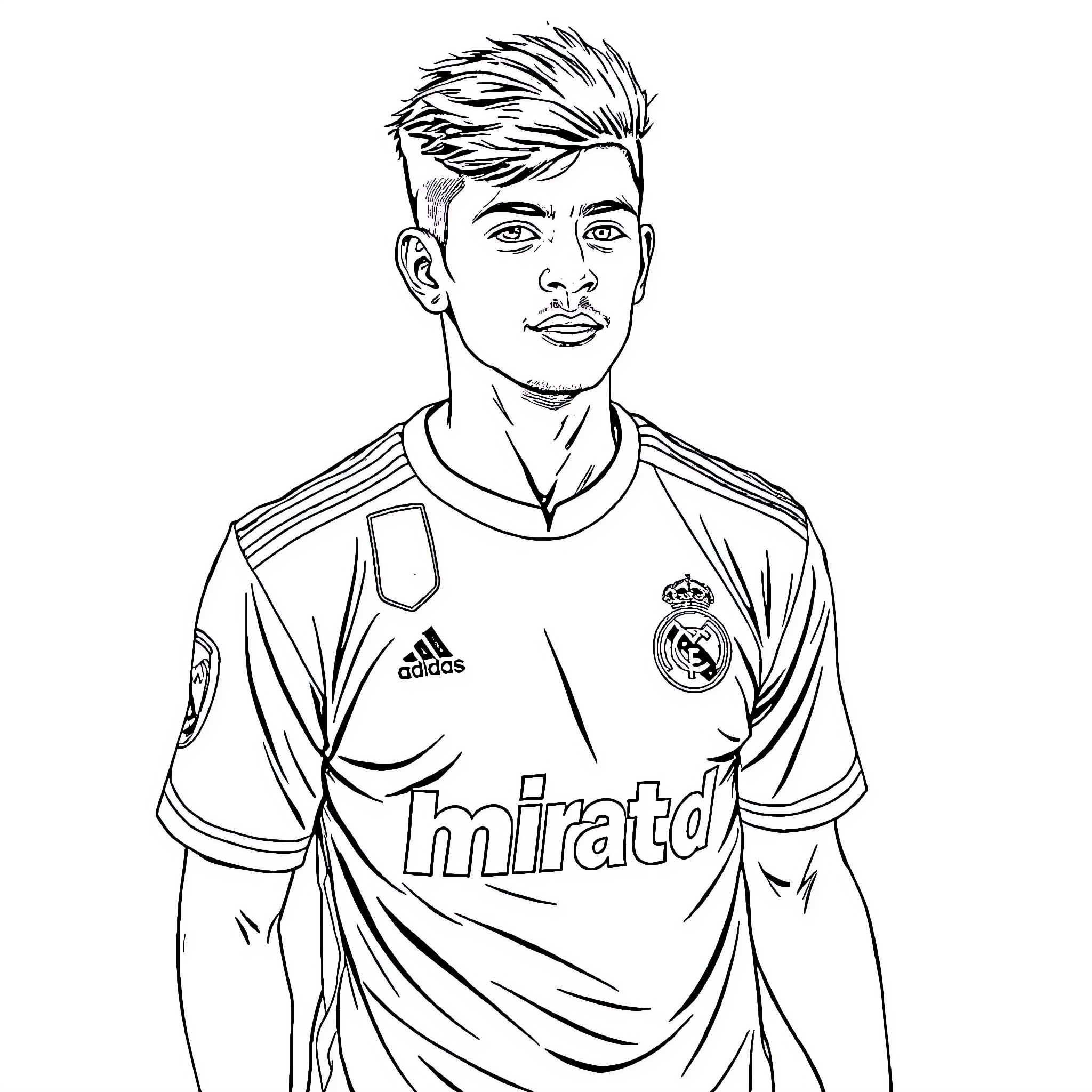 Remaja Footballer in Sports Uniform Coloring Page (free black-and-white line drawing printable PDF for all, from beginners to advanced learners, including children, teens, adults, and seniors)