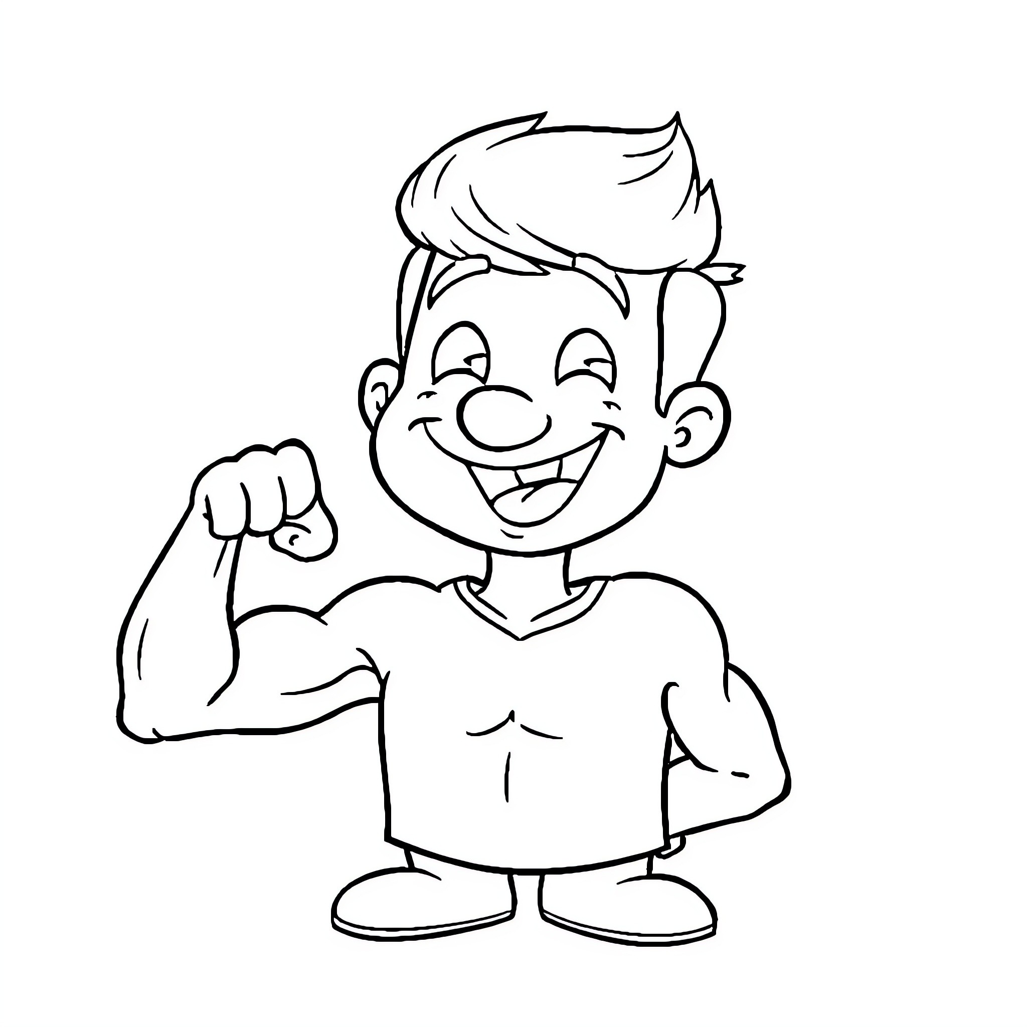 Milhouse flexing his muscles and smiling Coloring Page (free black-and-white line drawing printable PDF for all, from beginners to advanced learners, including children, teens, adults, and seniors)