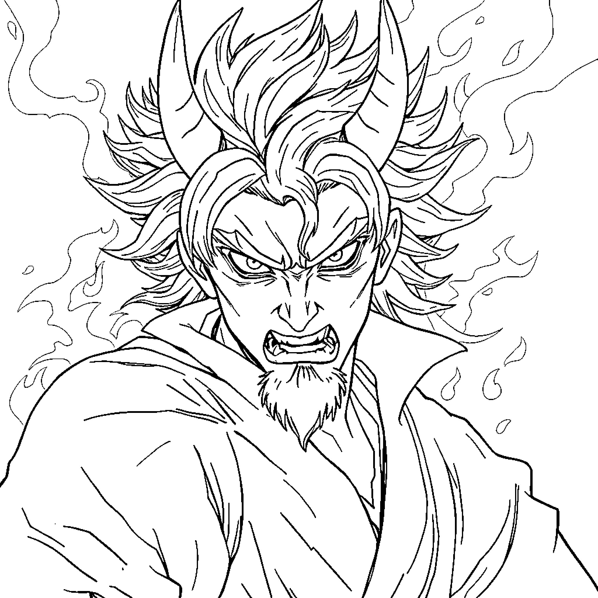 Rengoku's Fiery Determination Coloring Page (free black-and-white line drawing printable PDF for all, from beginners to advanced learners, including children, teens, adults, and seniors)