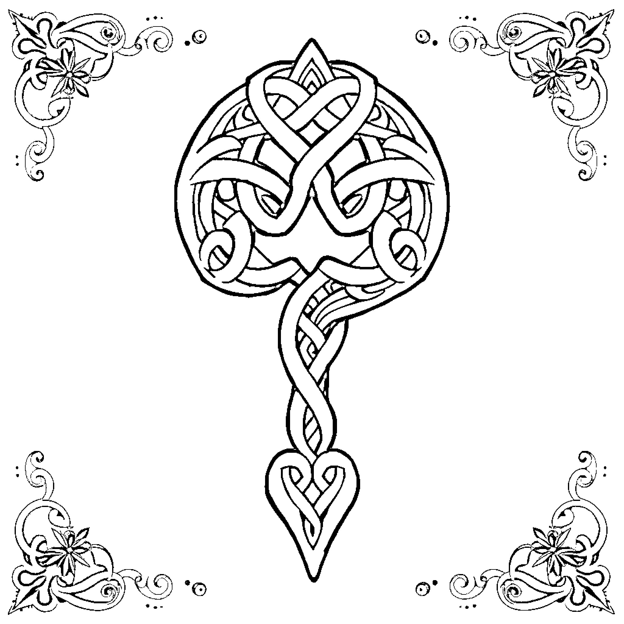 Question Mark: Intricate Celtic Knot Design Coloring Page (free black-and-white line drawing printable PDF for all, from beginners to advanced learners, including children, teens, adults, and seniors)