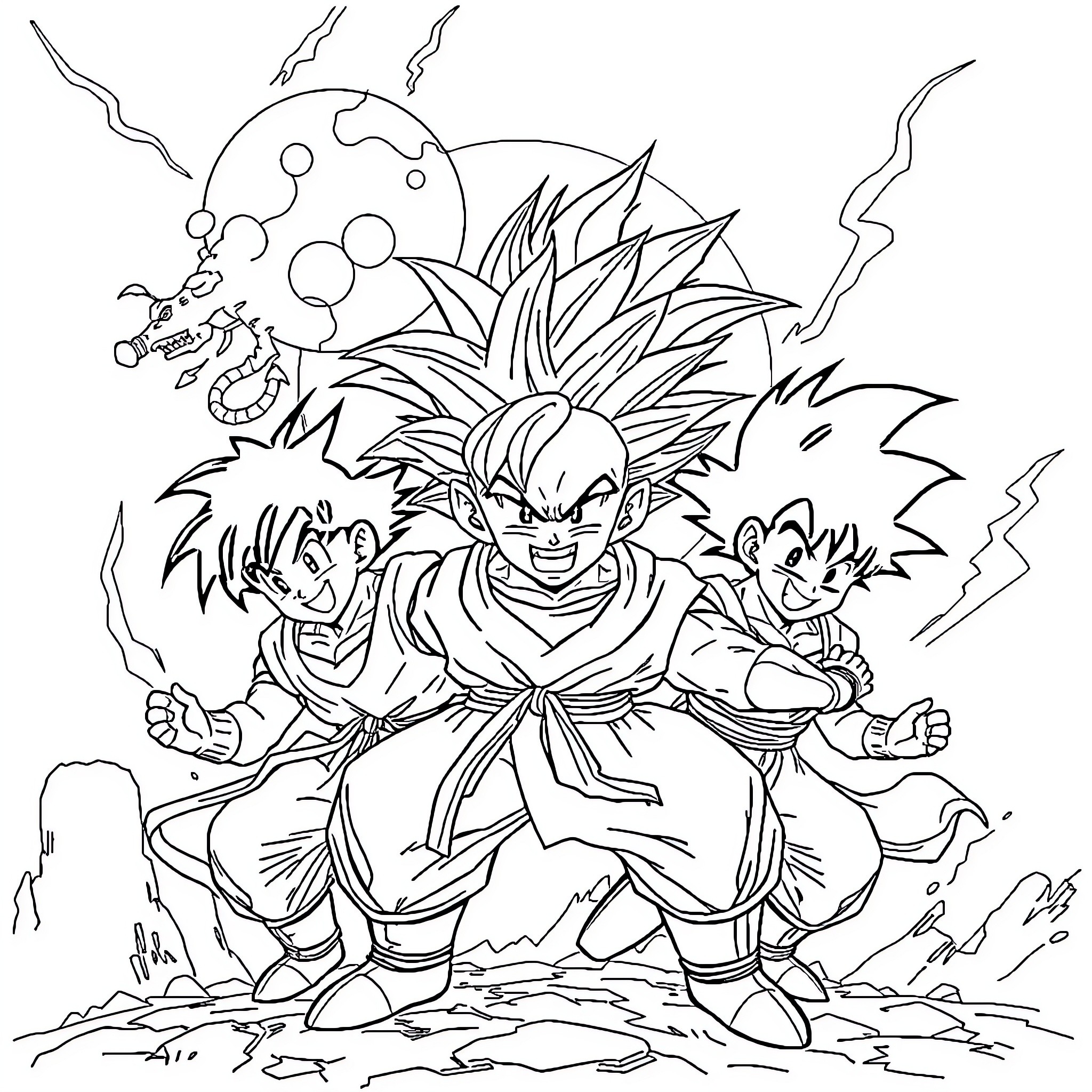 Dragon Ball Z Intense Battle Stance Coloring Page (free black-and-white line drawing printable PDF for all, from beginners to advanced learners, including children, teens, adults, and seniors)
