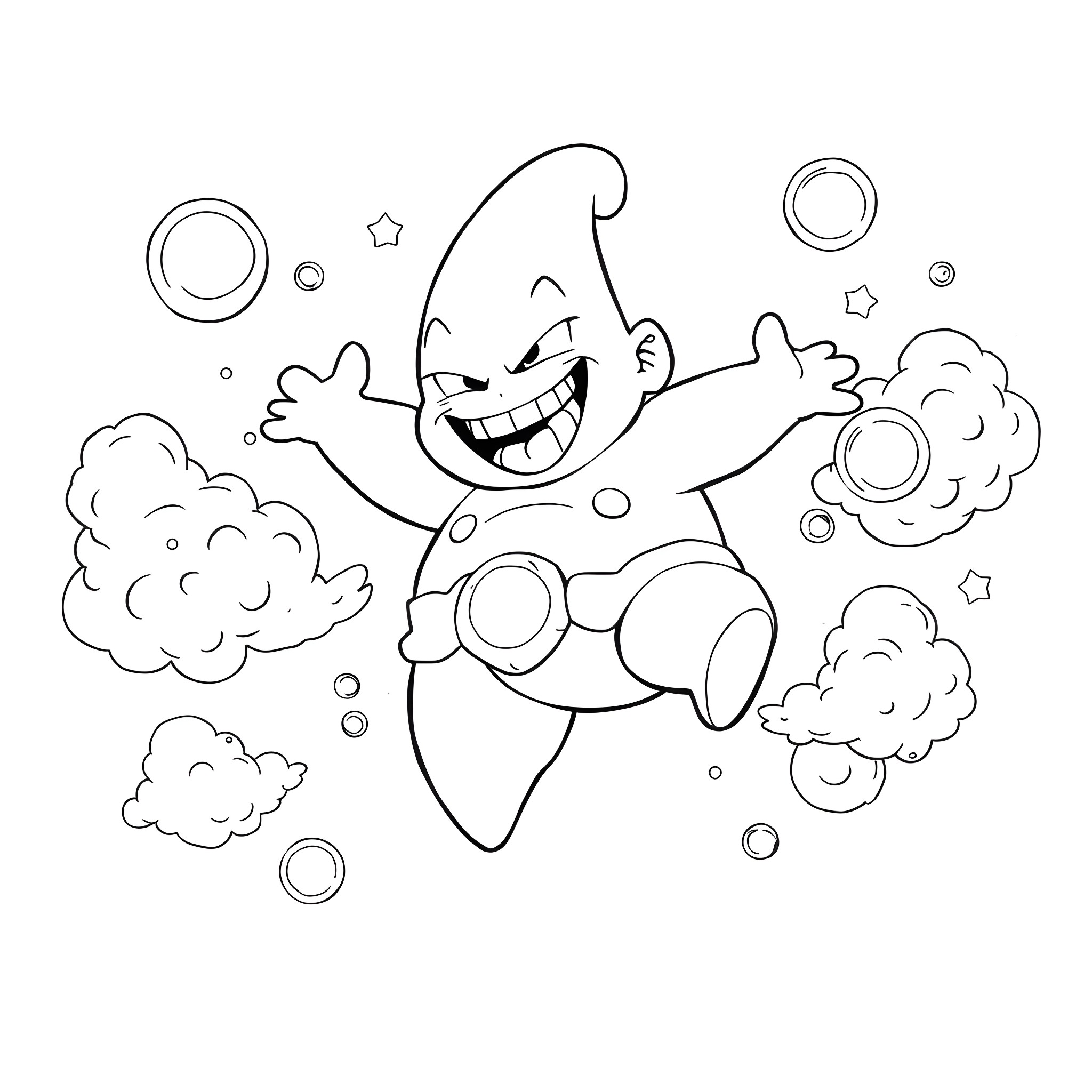 Patrick's Joyful Antics in the Clouds Coloring Page (free black-and-white line drawing printable PDF for all, from beginners to advanced learners, including children, teens, adults, and seniors)