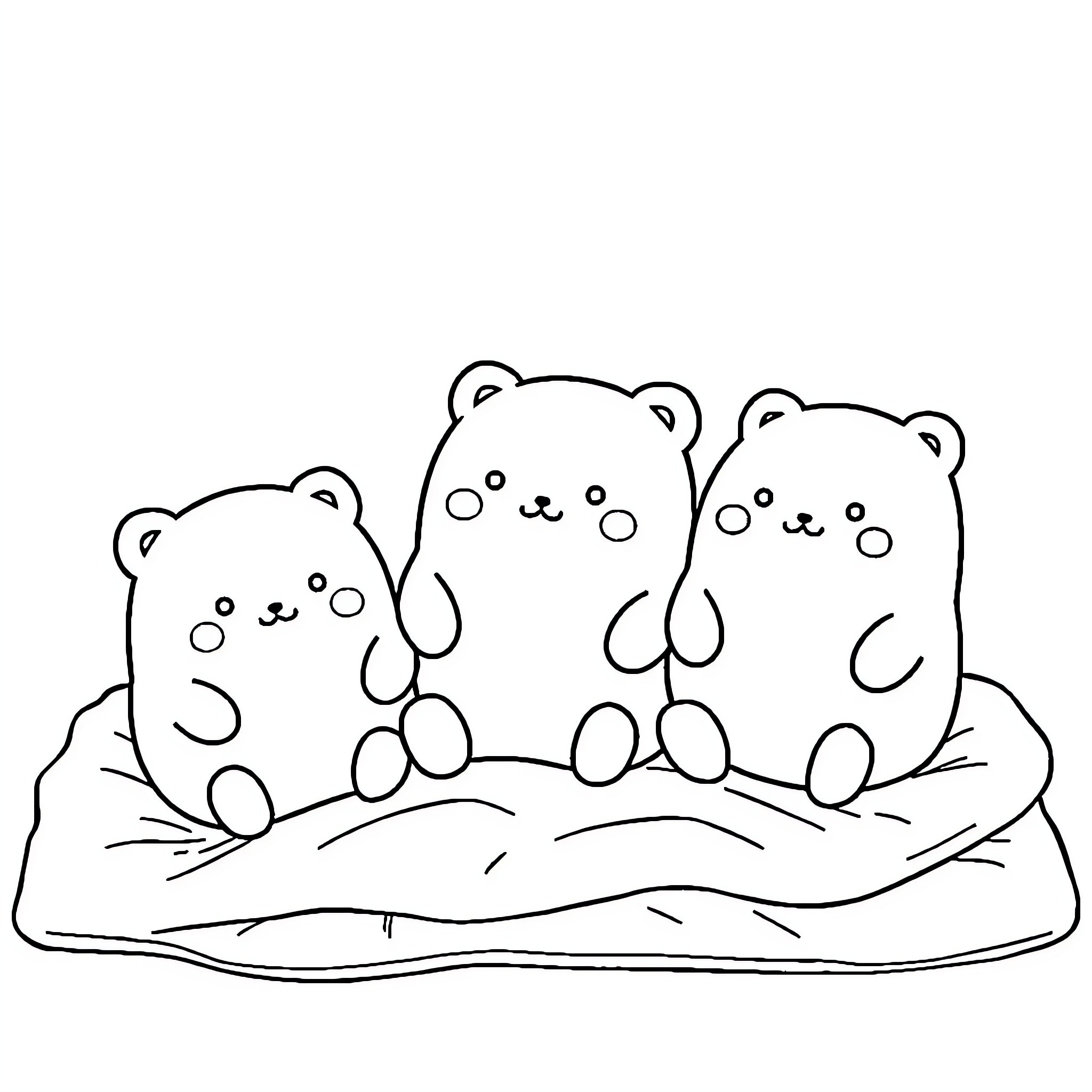 Squishmallow cute bears cuddling together Coloring Page (free black-and-white line drawing printable PDF for all, from beginners to advanced learners, including children, teens, adults, and seniors)