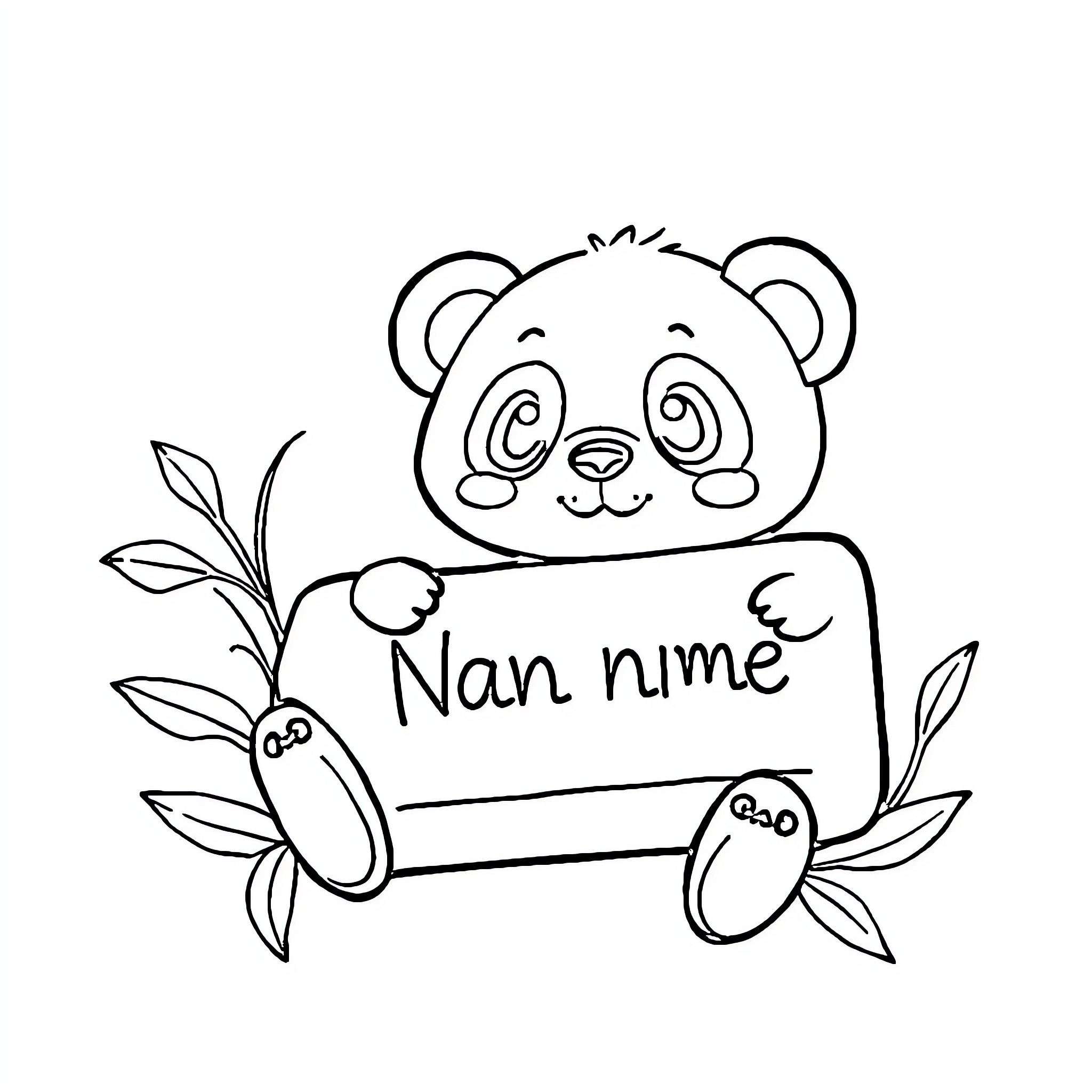 Panda holding sign with text Coloring Page (free black-and-white line drawing printable PDF for all, from beginners to advanced learners, including children, teens, adults, and seniors)