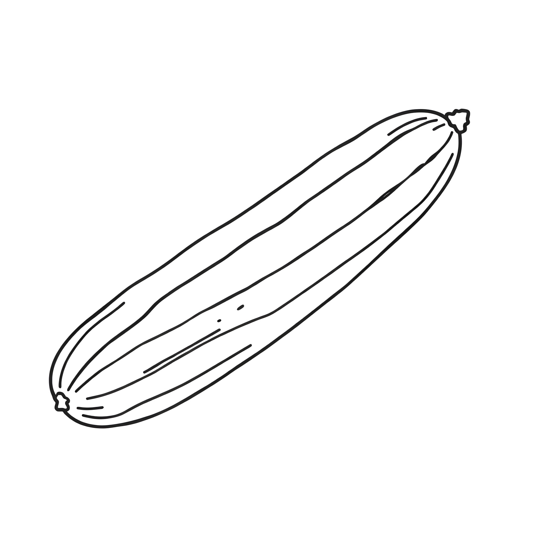 Cucumber character drawn with simple lines Coloring Page (free black-and-white line drawing printable PDF for all, from beginners to advanced learners, including children, teens, adults, and seniors)