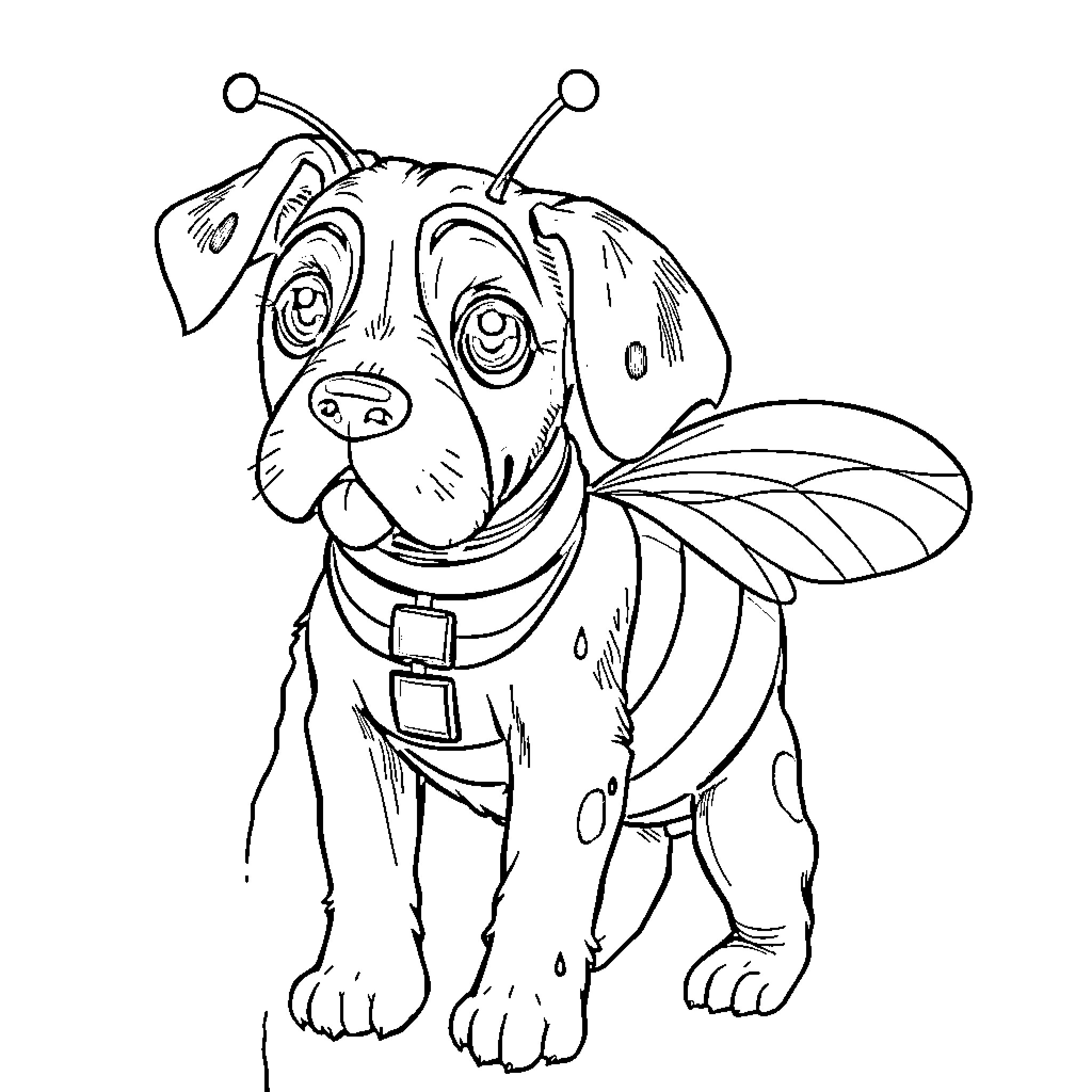 Brittany's Whimsical Pup Adventure Coloring Page (free black-and-white line drawing printable PDF for all, from beginners to advanced learners, including children, teens, adults, and seniors)