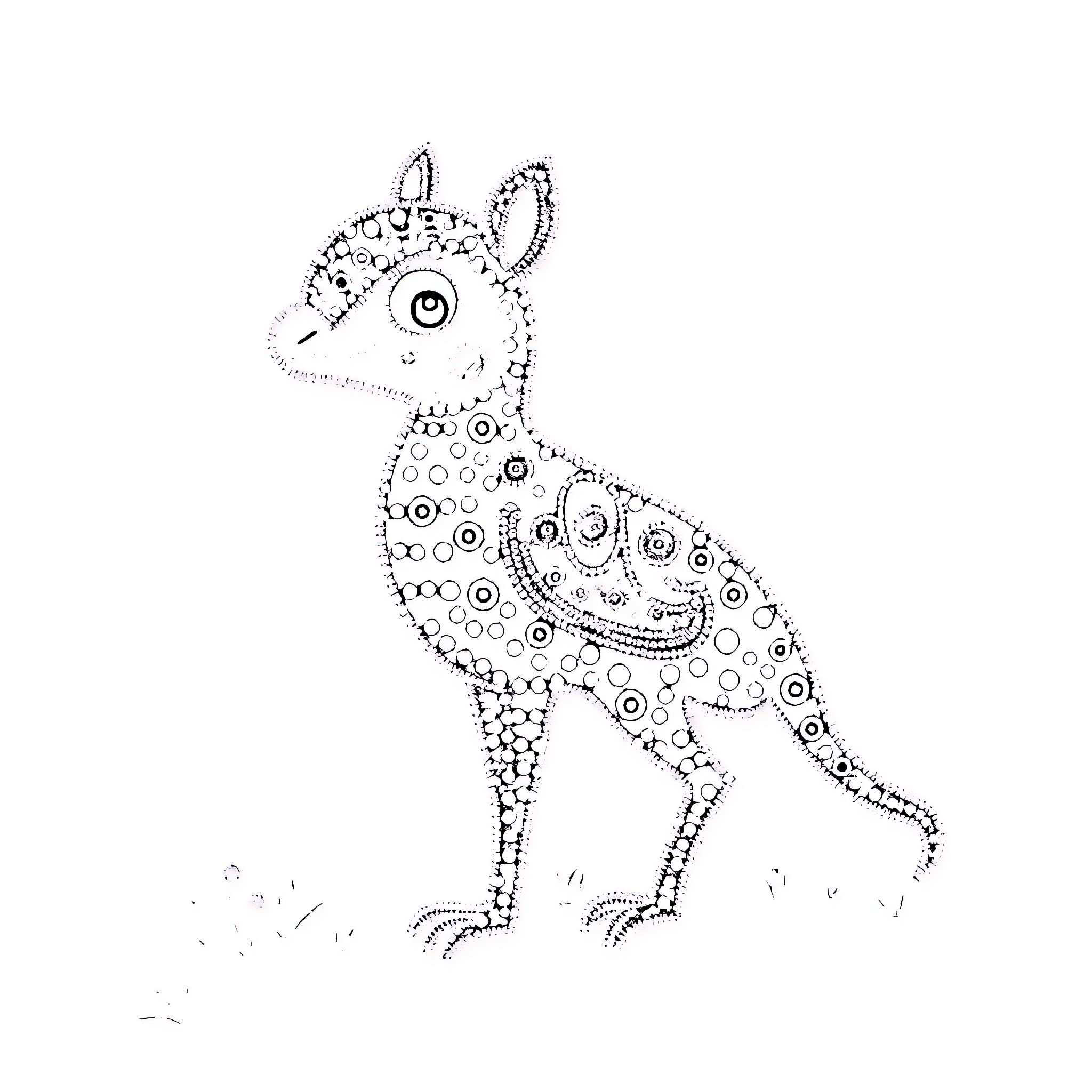 Dot the Playful Creature in Polka Dot Pattern Coloring Page (free black-and-white line drawing printable PDF for all, from beginners to advanced learners, including children, teens, adults, and seniors)