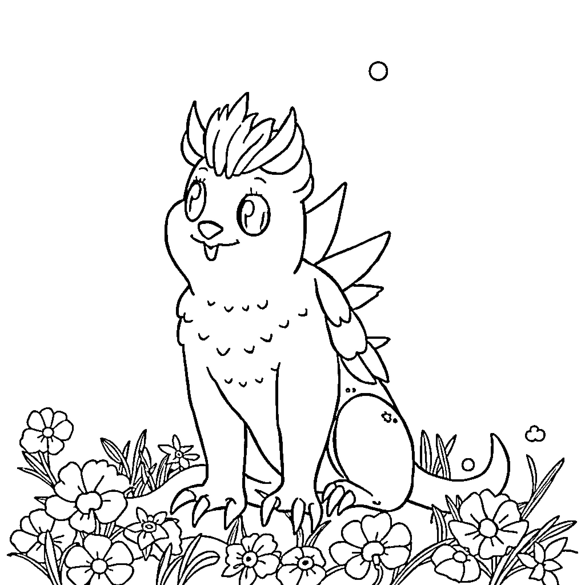 Krowa enjoying the flowers and nature Coloring Page (free black-and-white line drawing printable PDF for all, from beginners to advanced learners, including children, teens, adults, and seniors)
