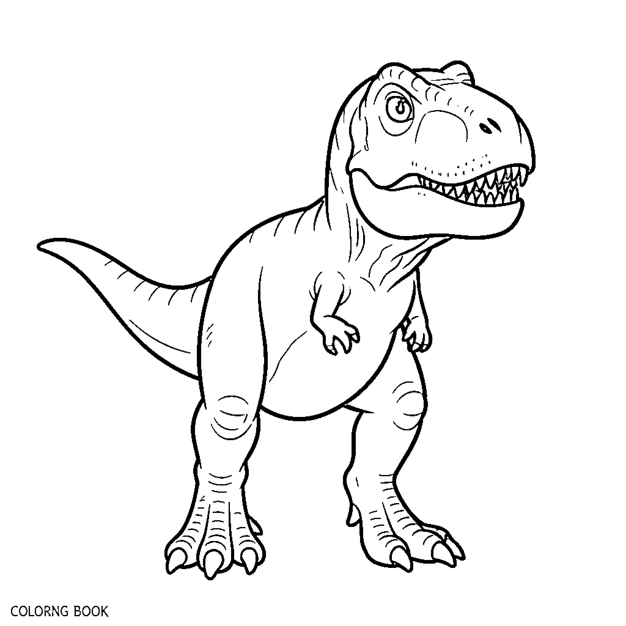 T-Rex Dinosaur in Black and White Sketch Coloring Page (free black-and-white line drawing printable PDF for all, from beginners to advanced learners, including children, teens, adults, and seniors)