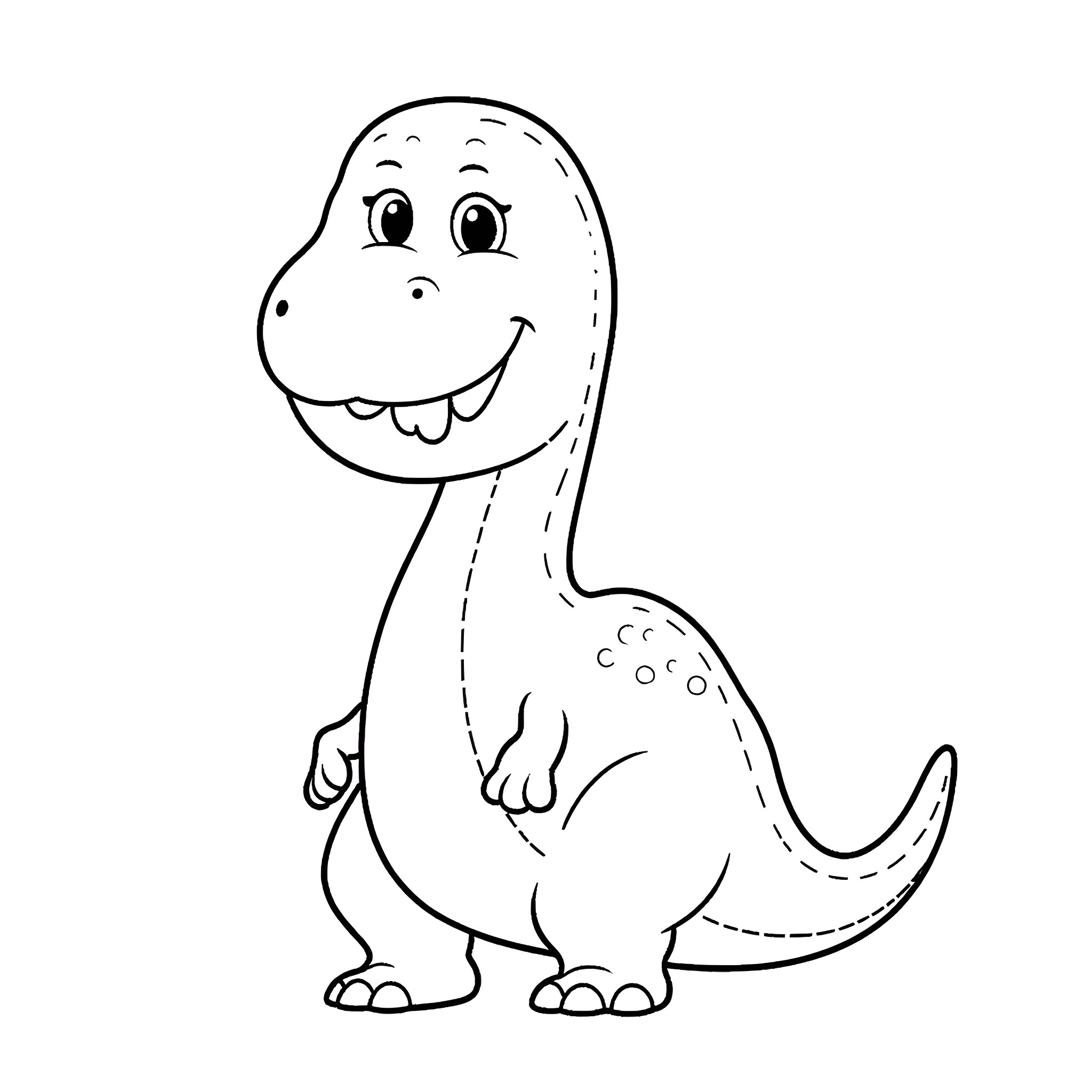 Dino smiling and posing happily Coloring Page (free black-and-white line drawing printable PDF for all, from beginners to advanced learners, including children, teens, adults, and seniors)