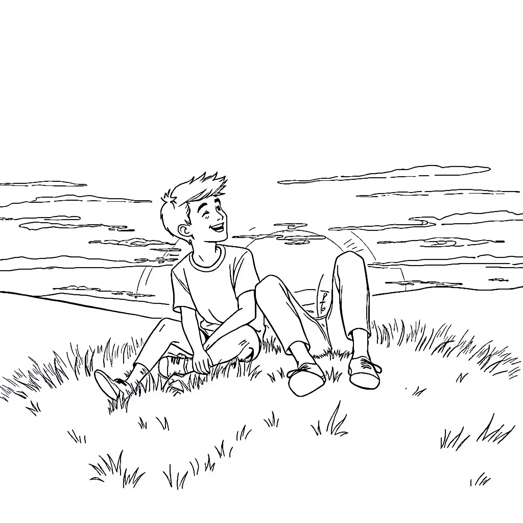 Eleven explores the meadow in solitude Coloring Page (free black-and-white line drawing printable PDF for all, from beginners to advanced learners, including children, teens, adults, and seniors)