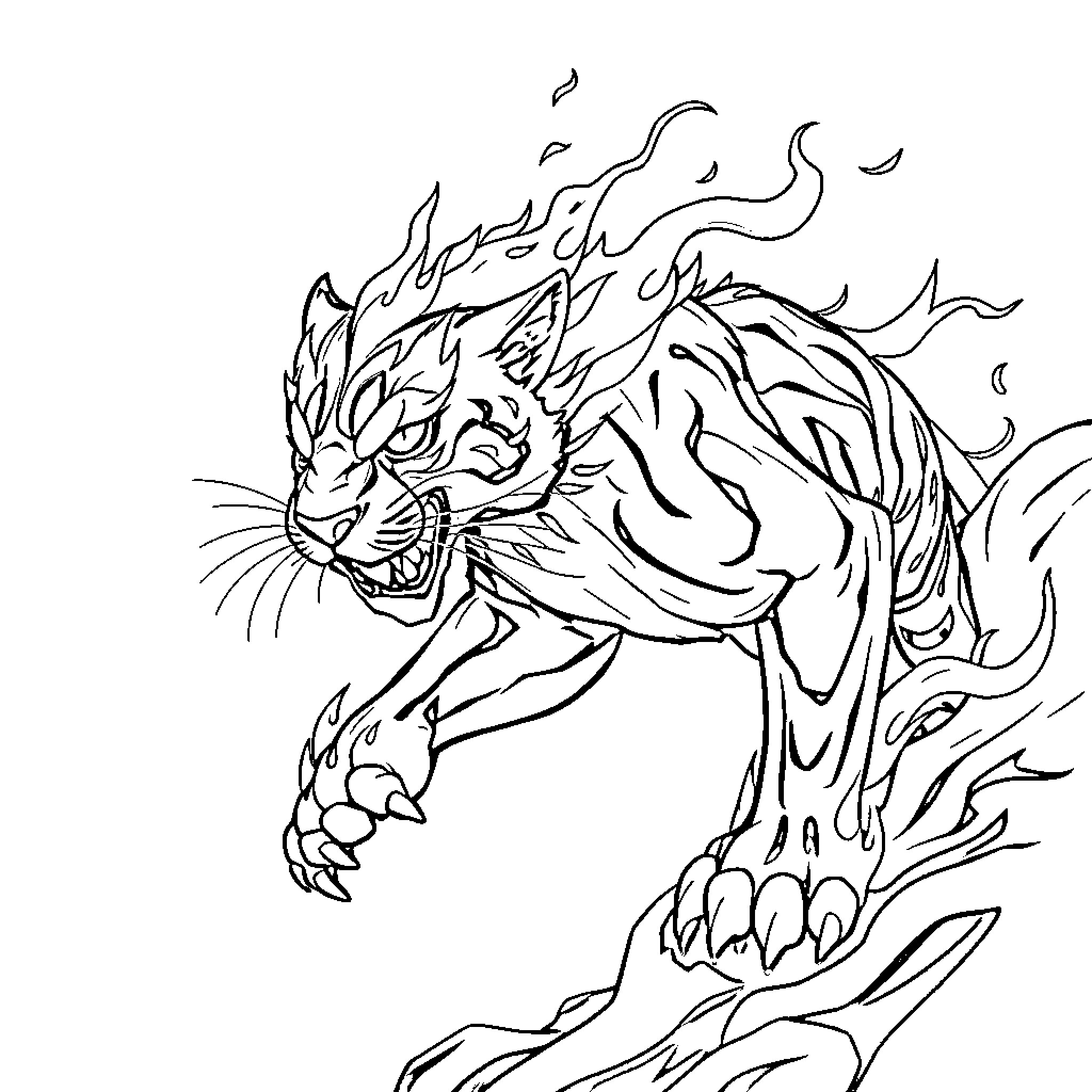Panther unleashing its ferocious power Coloring Page (free black-and-white line drawing printable PDF for all, from beginners to advanced learners, including children, teens, adults, and seniors)