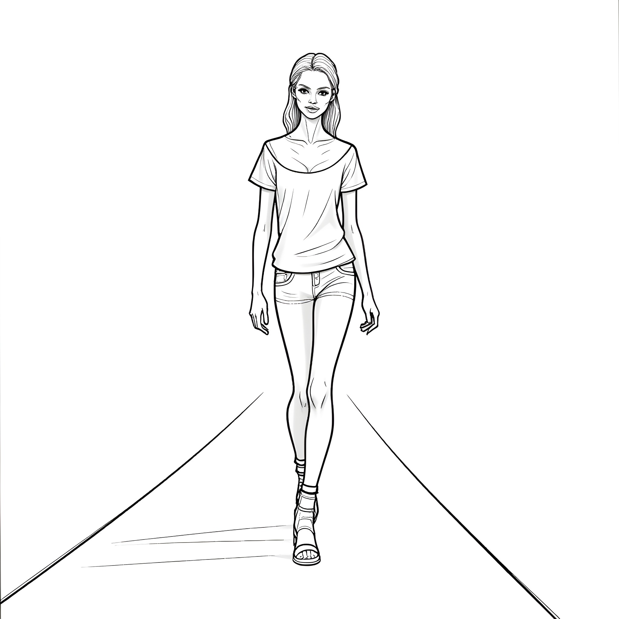 Zombie girl walking down the path Coloring Page (free black-and-white line drawing printable PDF for all, from beginners to advanced learners, including children, teens, adults, and seniors)