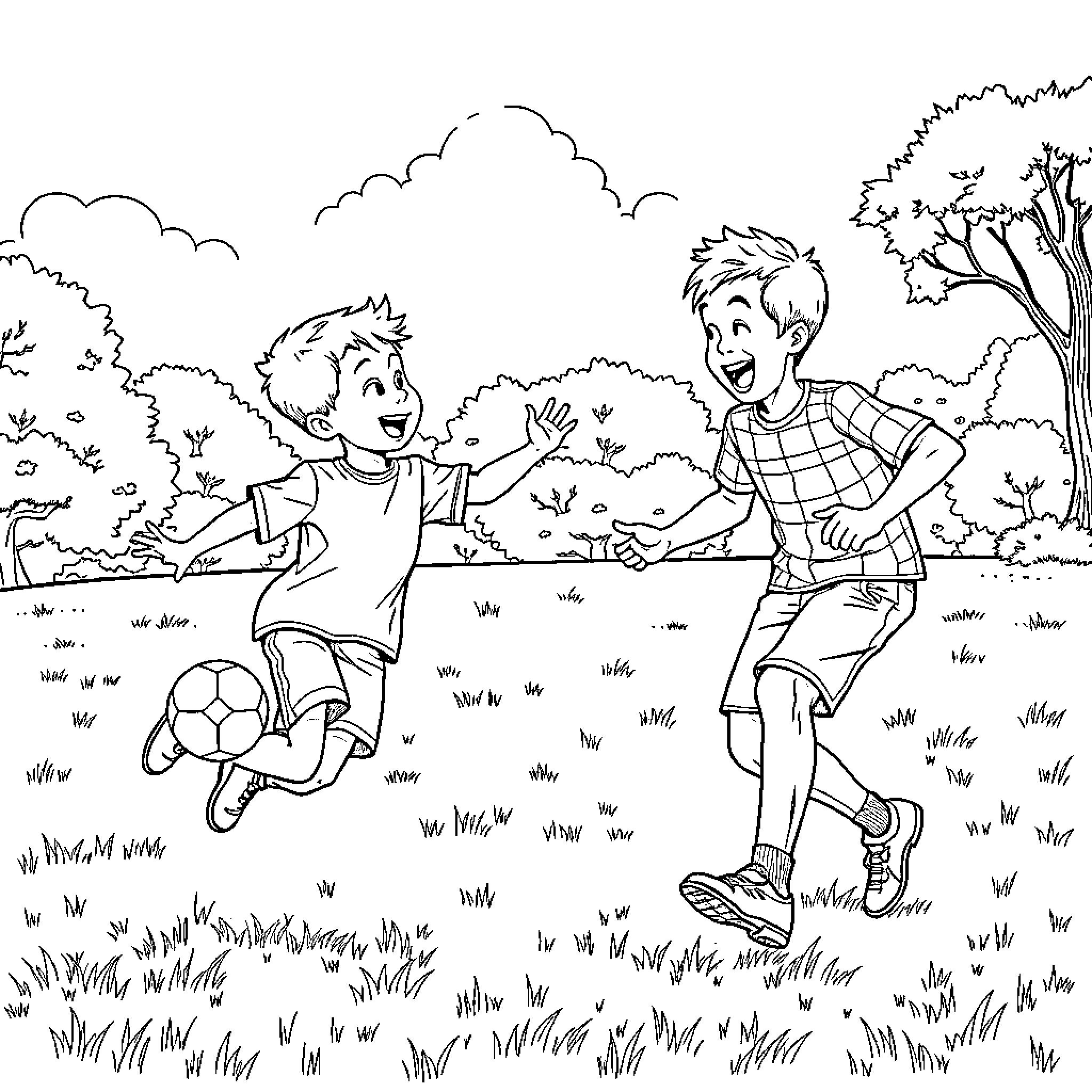 Sheldon's Playful Outdoor Adventure with Friends Coloring Page (free black-and-white line drawing printable PDF for all, from beginners to advanced learners, including children, teens, adults, and seniors)