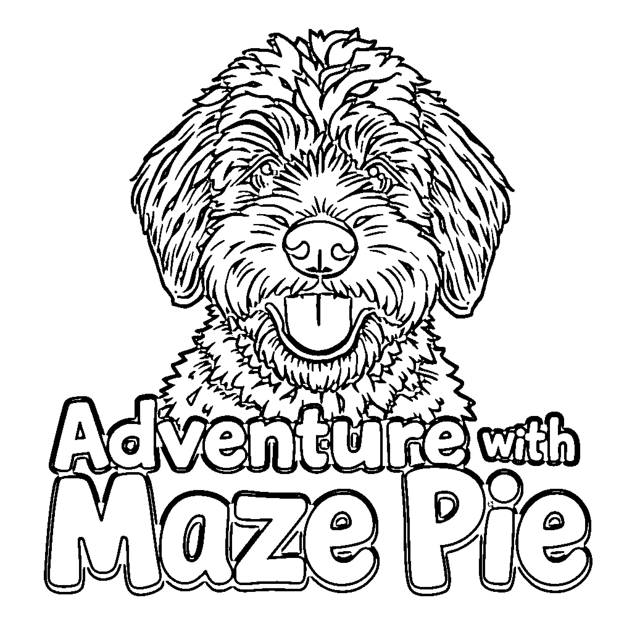 Labradoodle having fun with an adventure Coloring Page (free black-and-white line drawing printable PDF for all, from beginners to advanced learners, including children, teens, adults, and seniors)