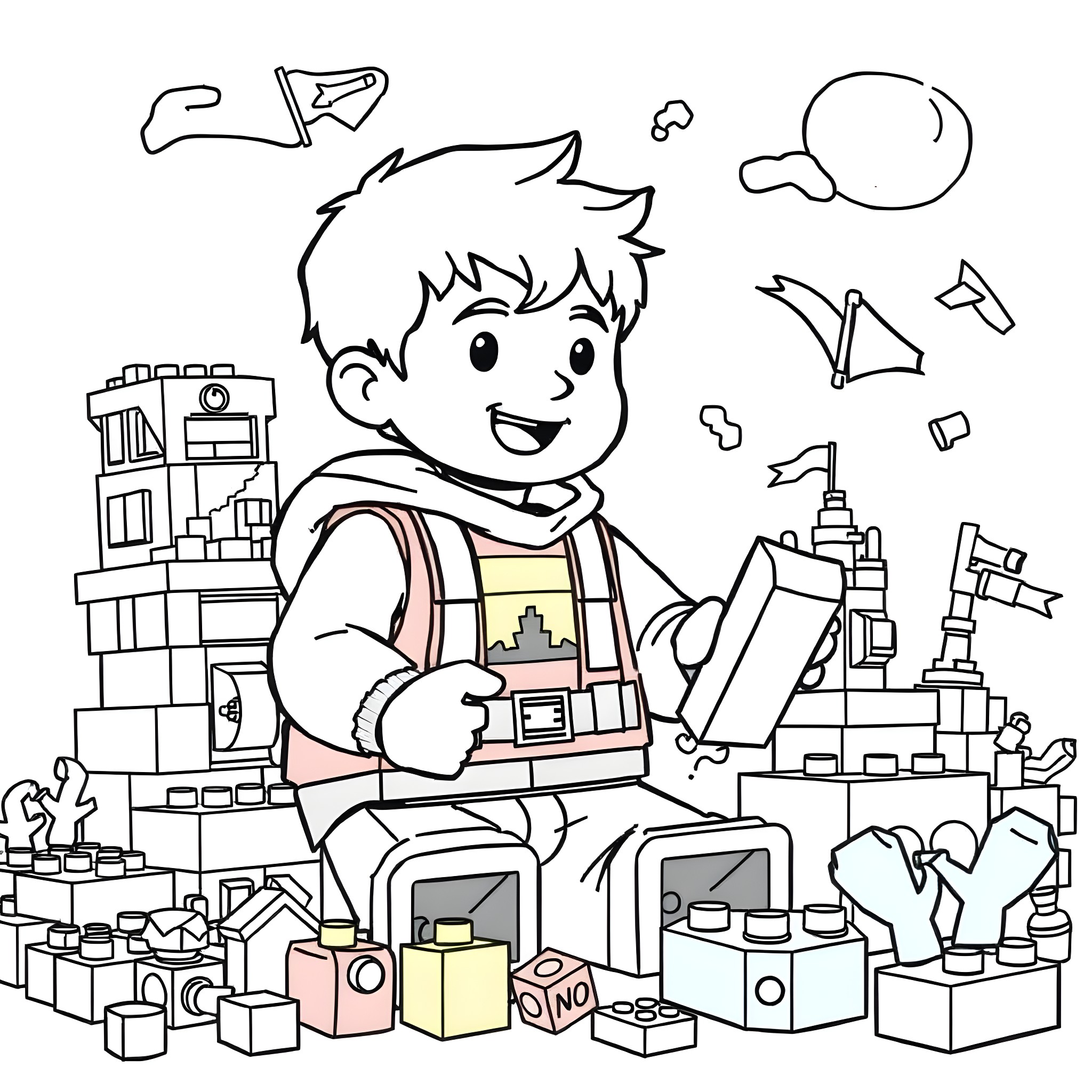 Ryan's World of Endless Imagination and Play Coloring Page (free black-and-white line drawing printable PDF for all, from beginners to advanced learners, including children, teens, adults, and seniors)