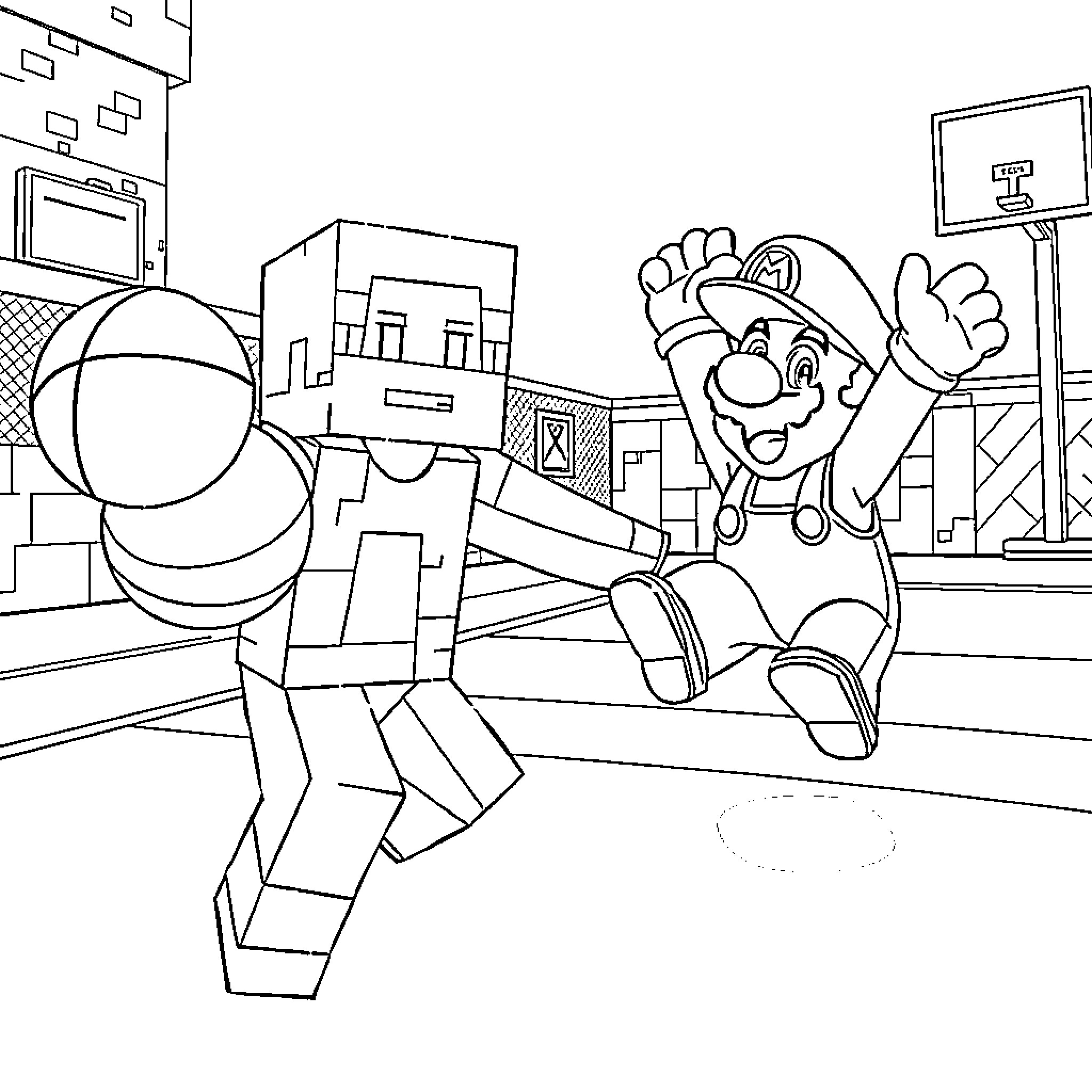 Steve's Heroic Basketball Adventure Coloring Page (free black-and-white line drawing printable PDF for all, from beginners to advanced learners, including children, teens, adults, and seniors)