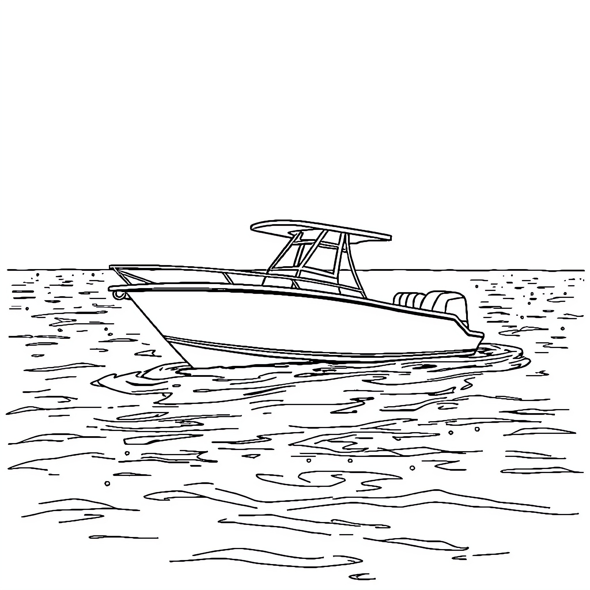 Boat speeding across the waves Coloring Page (free black-and-white line drawing printable PDF for all, from beginners to advanced learners, including children, teens, adults, and seniors)