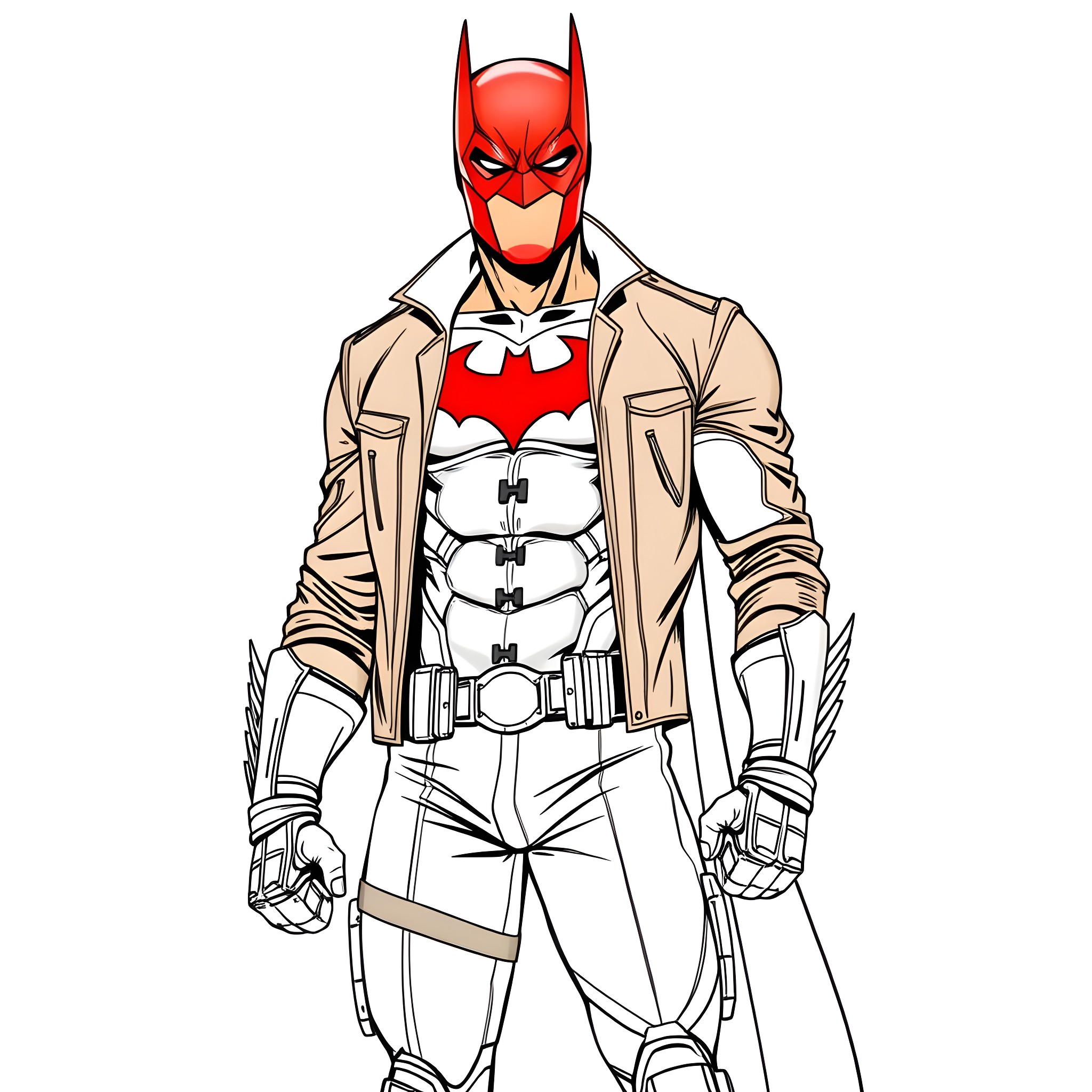 Red Hood: Heroic Vigilante in Action Coloring Page (free black-and-white line drawing printable PDF for all, from beginners to advanced learners, including children, teens, adults, and seniors)