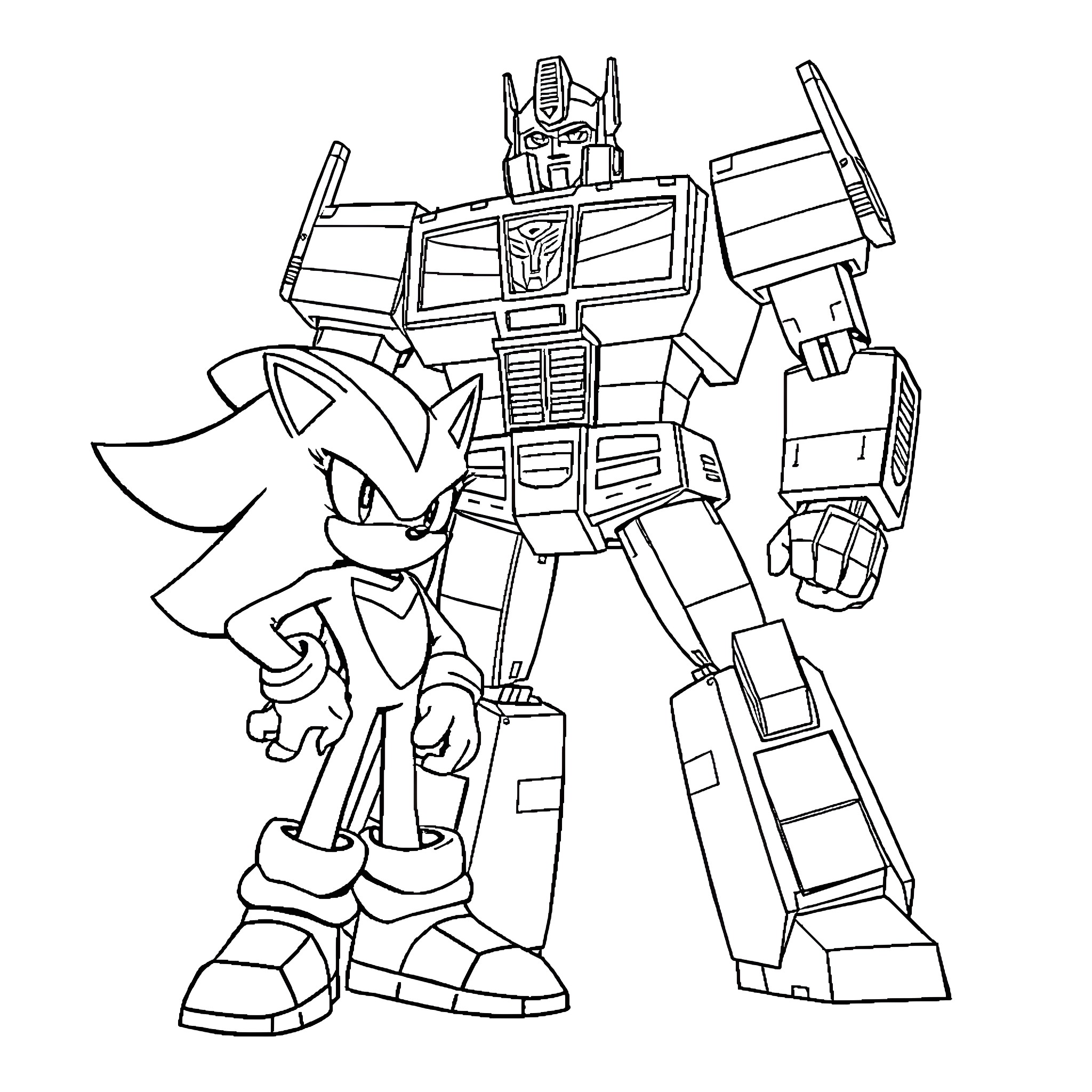 Shadow of a Transforming Robot and Hedgehog Coloring Page (free black-and-white line drawing printable PDF for all, from beginners to advanced learners, including children, teens, adults, and seniors)