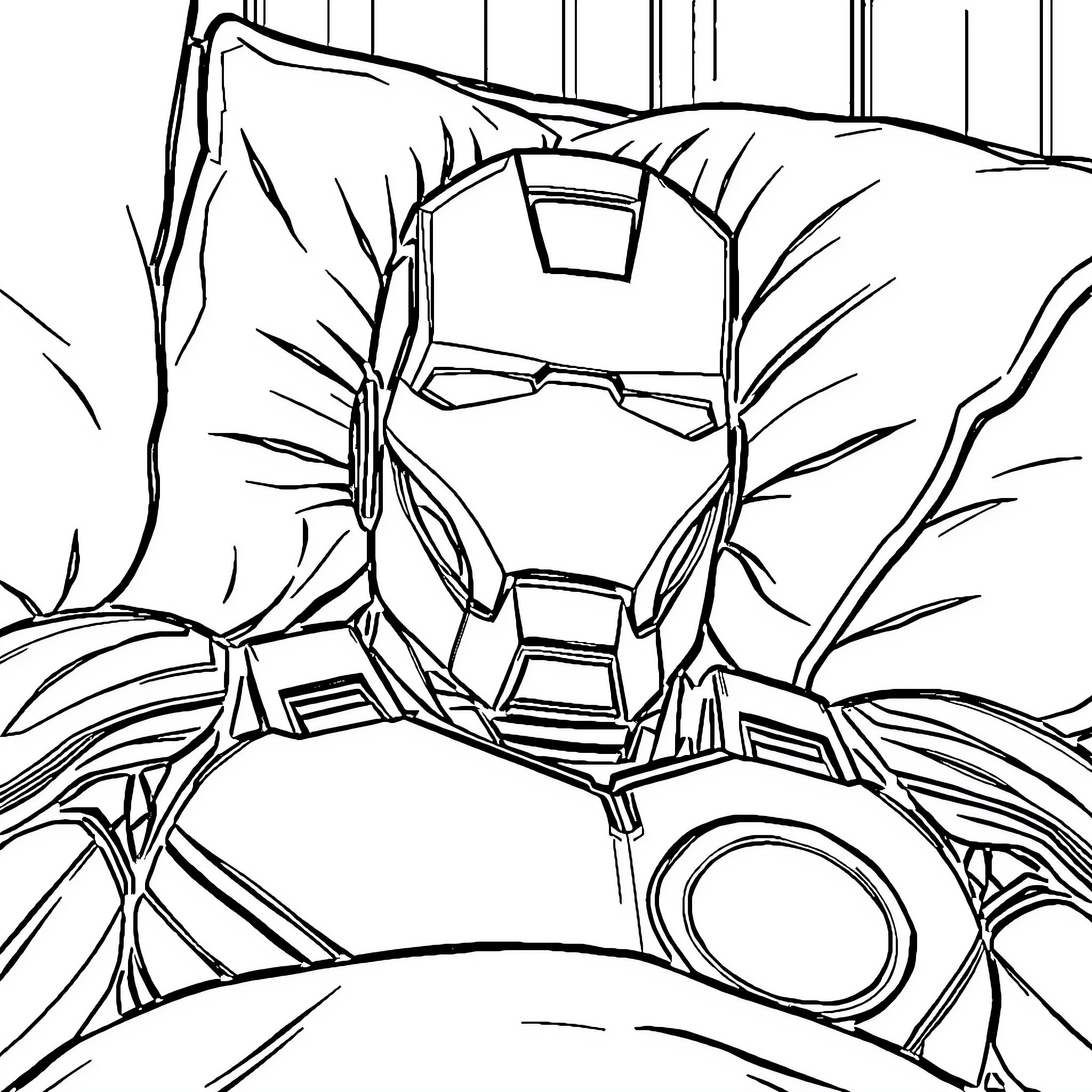 Iron Man silhouette in dramatic pose Coloring Page (free black-and-white line drawing printable PDF for all, from beginners to advanced learners, including children, teens, adults, and seniors)