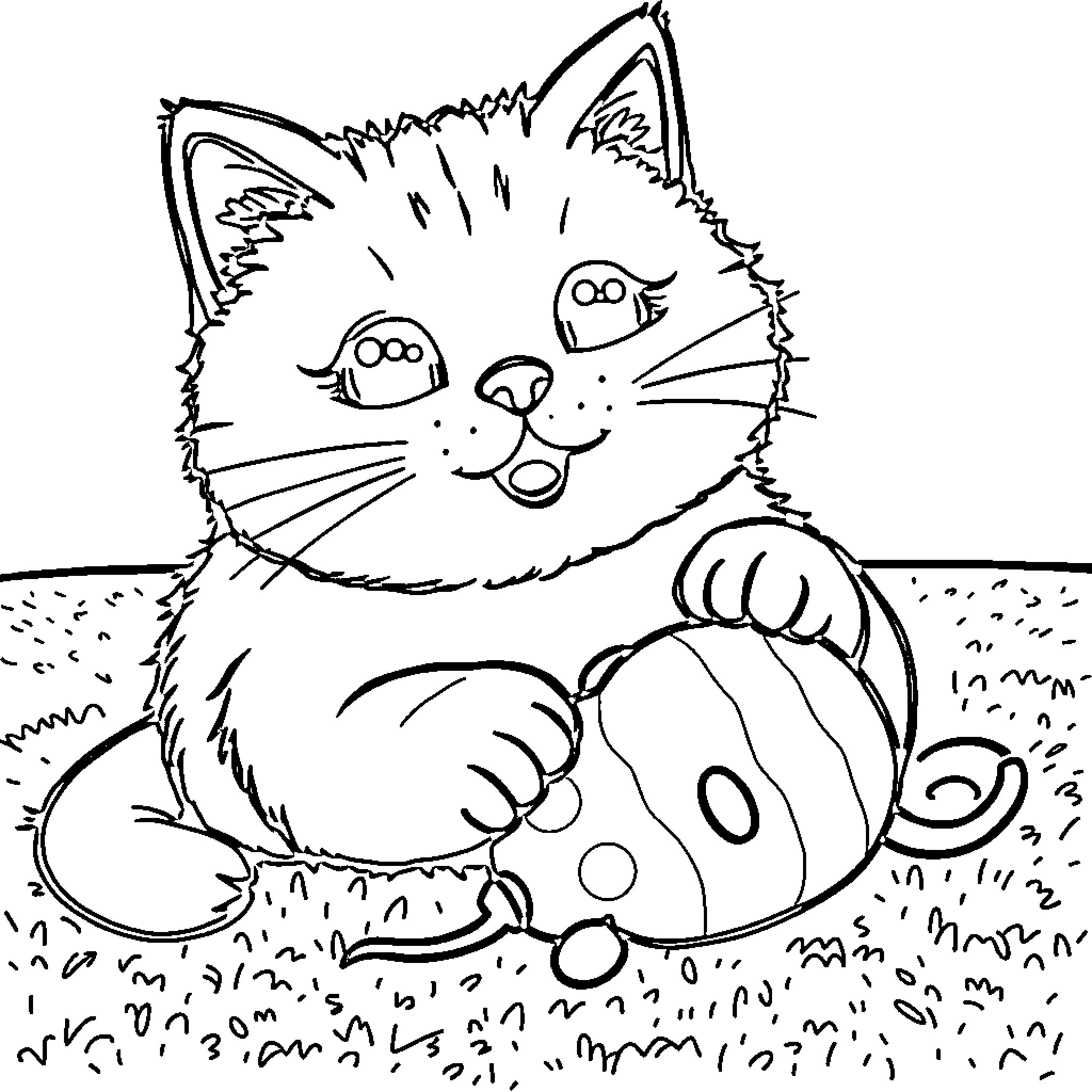Pusheen playing happily with pumpkins Coloring Page (free black-and-white line drawing printable PDF for all, from beginners to advanced learners, including children, teens, adults, and seniors)