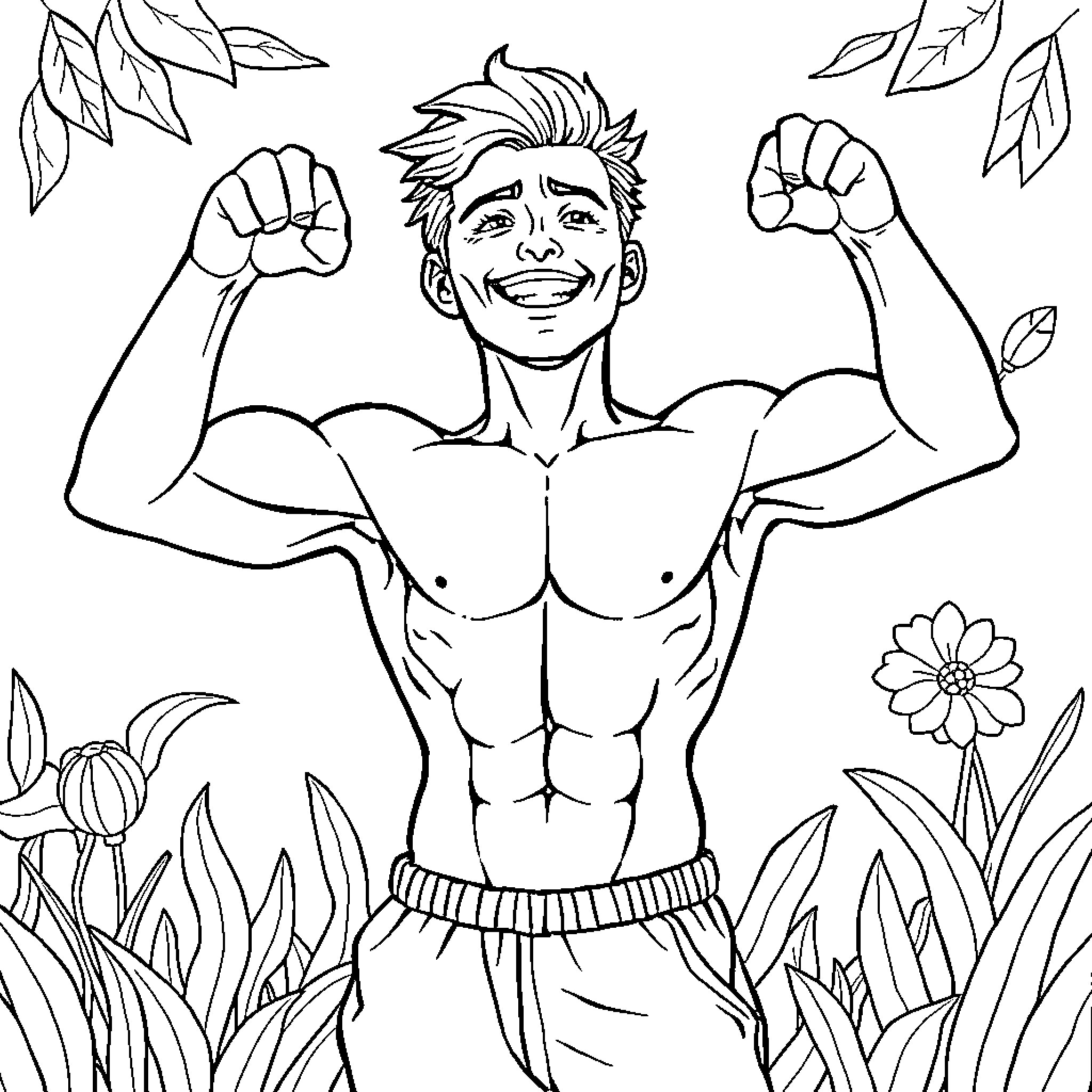 Health and Fitness in Nature Coloring Page (free black-and-white line drawing printable PDF for all, from beginners to advanced learners, including children, teens, adults, and seniors)