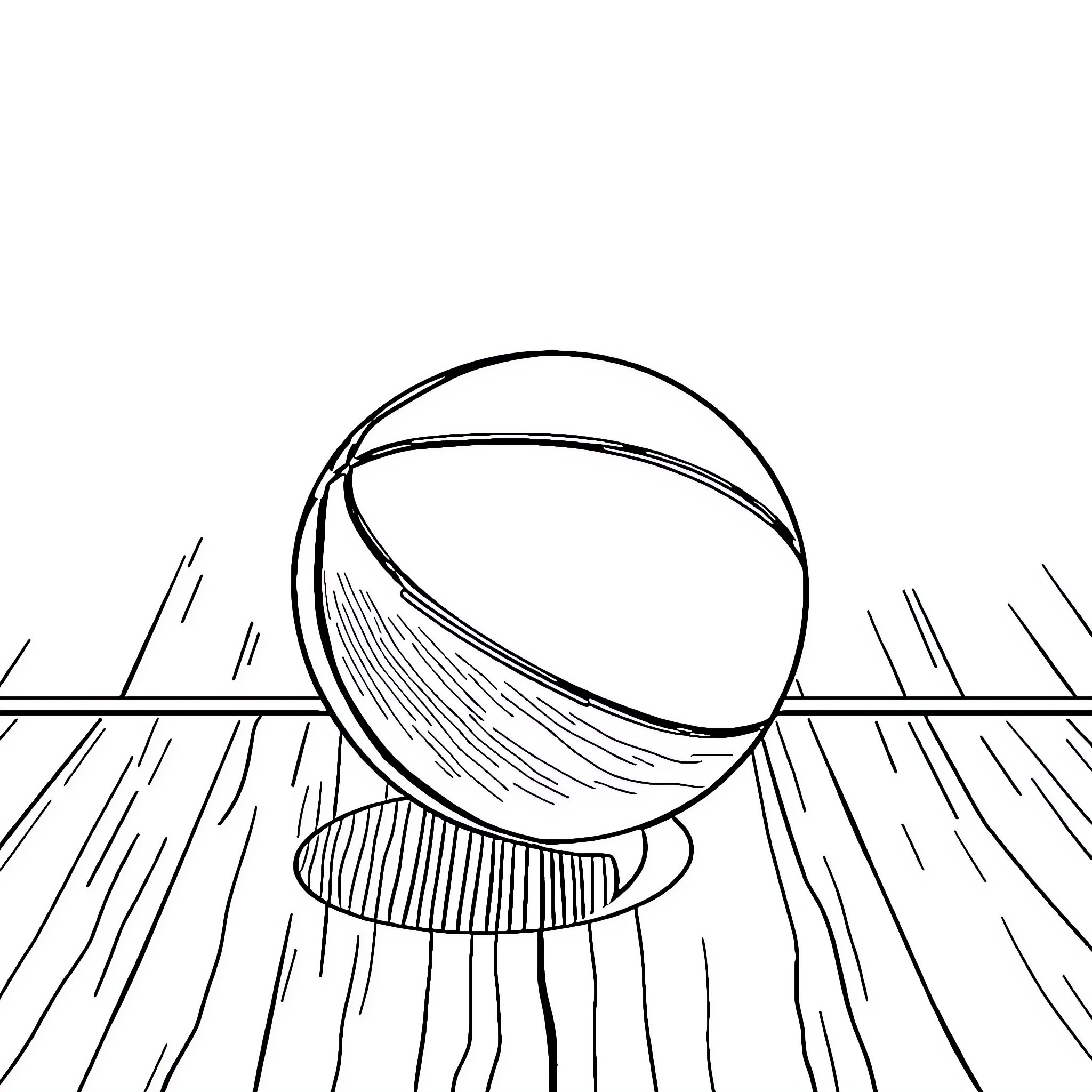 Basketball spinning on wooden court Coloring Page (free black-and-white line drawing printable PDF for all, from beginners to advanced learners, including children, teens, adults, and seniors)