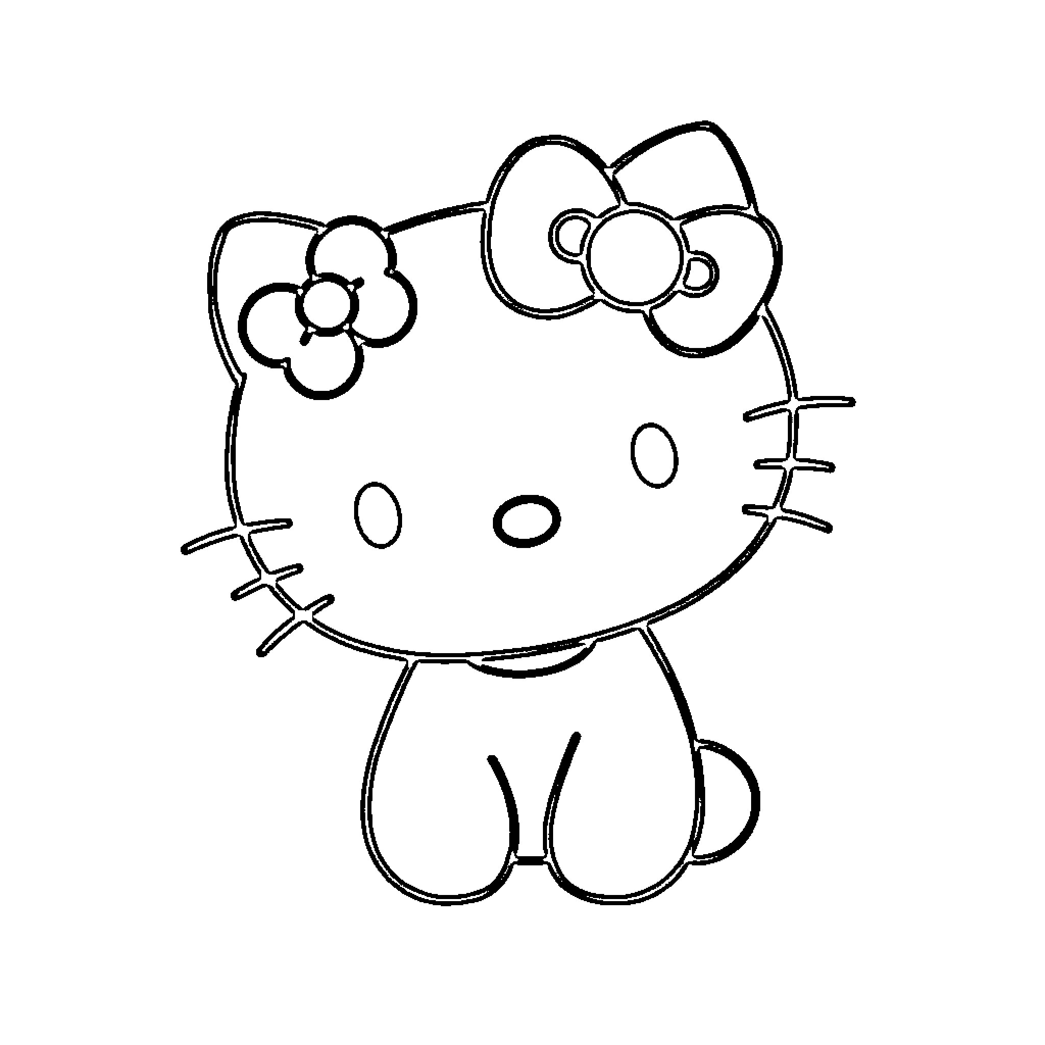 Hello Kitty drawing with flowers Coloring Page (free black-and-white line drawing printable PDF for all, from beginners to advanced learners, including children, teens, adults, and seniors)