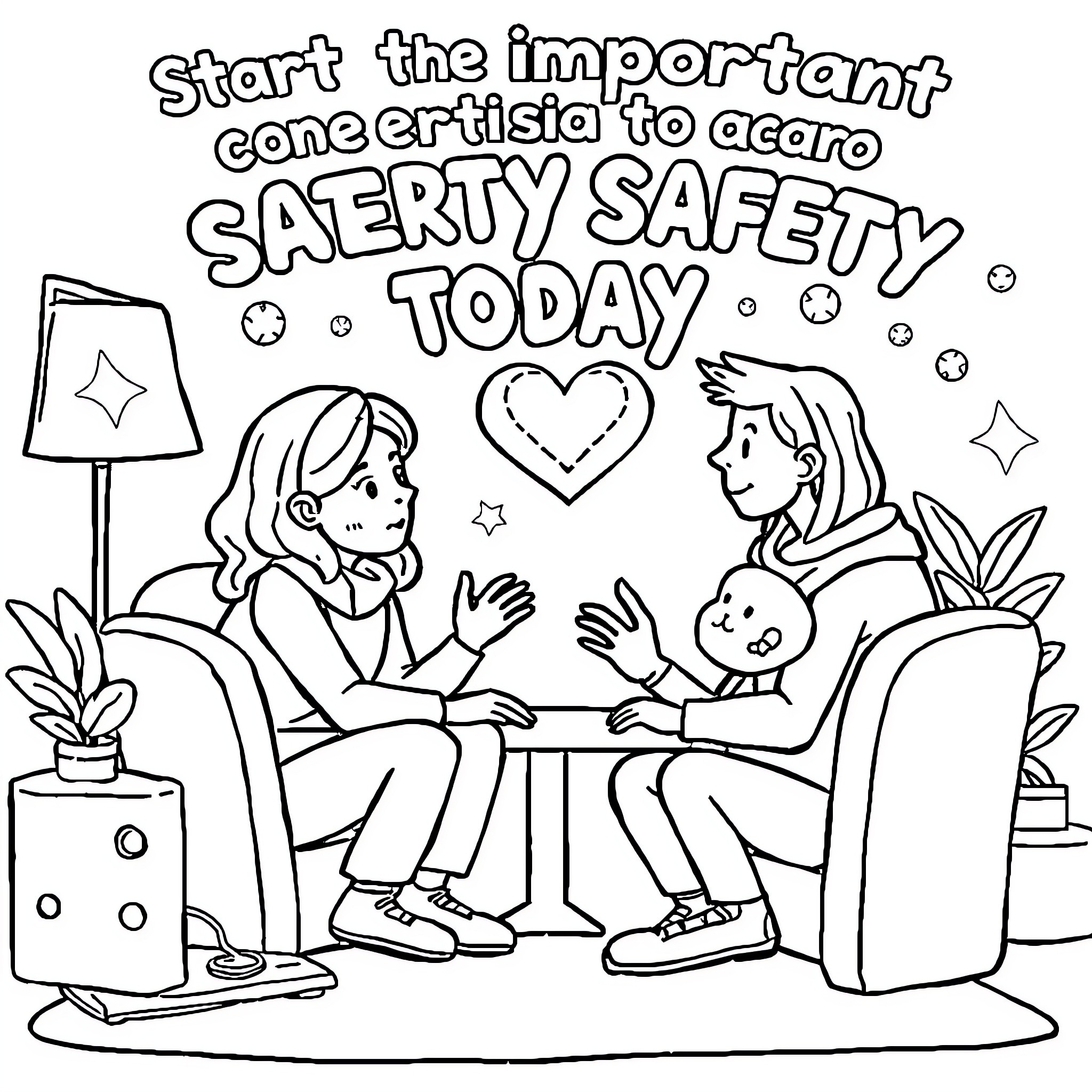 Internet Safety: Start the important conversation about safety today Coloring Page (free black-and-white line drawing printable PDF for all, from beginners to advanced learners, including children, teens, adults, and seniors)