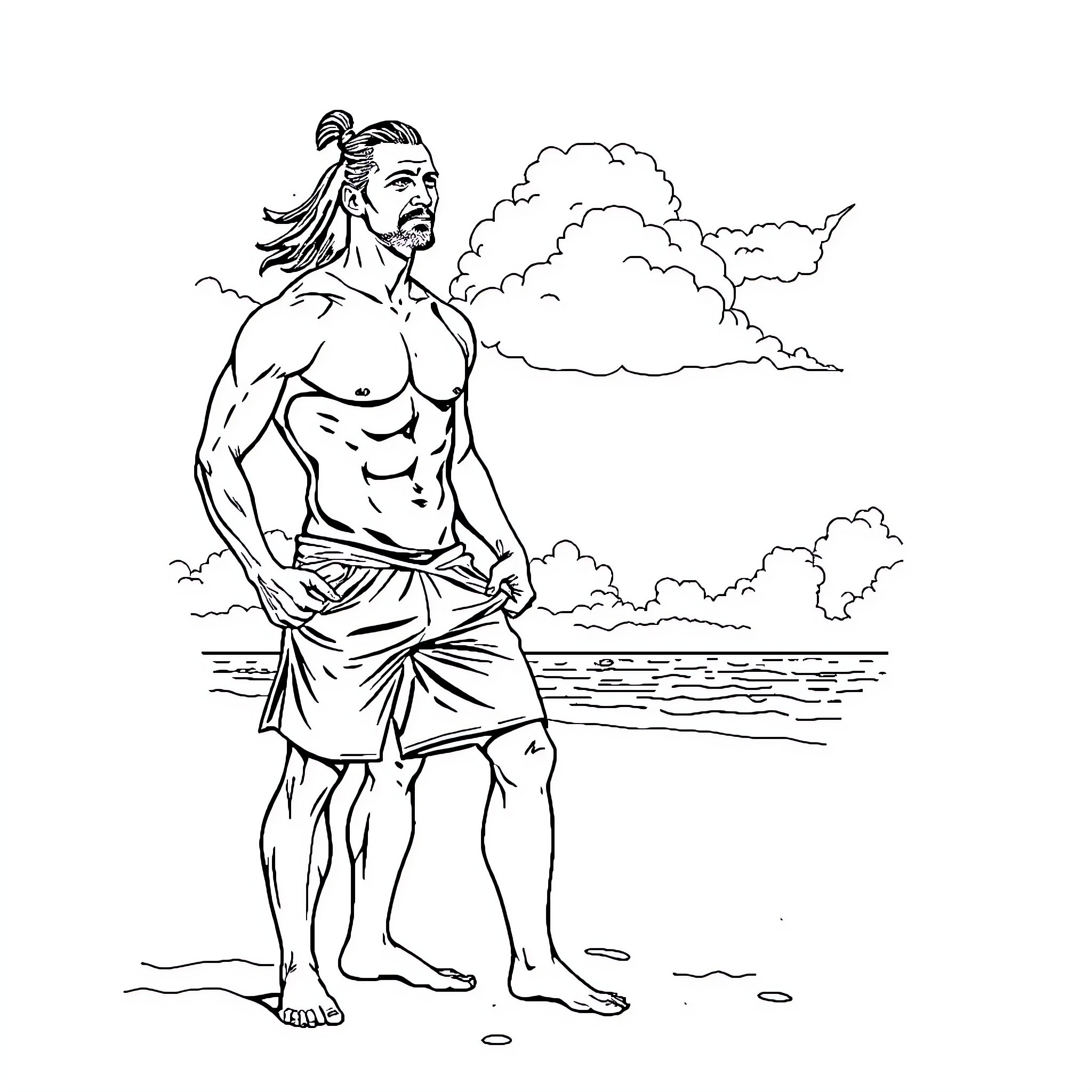 Zlatan Ibrahimovic standing tall on the beach Coloring Page (free black-and-white line drawing printable PDF for all, from beginners to advanced learners, including children, teens, adults, and seniors)