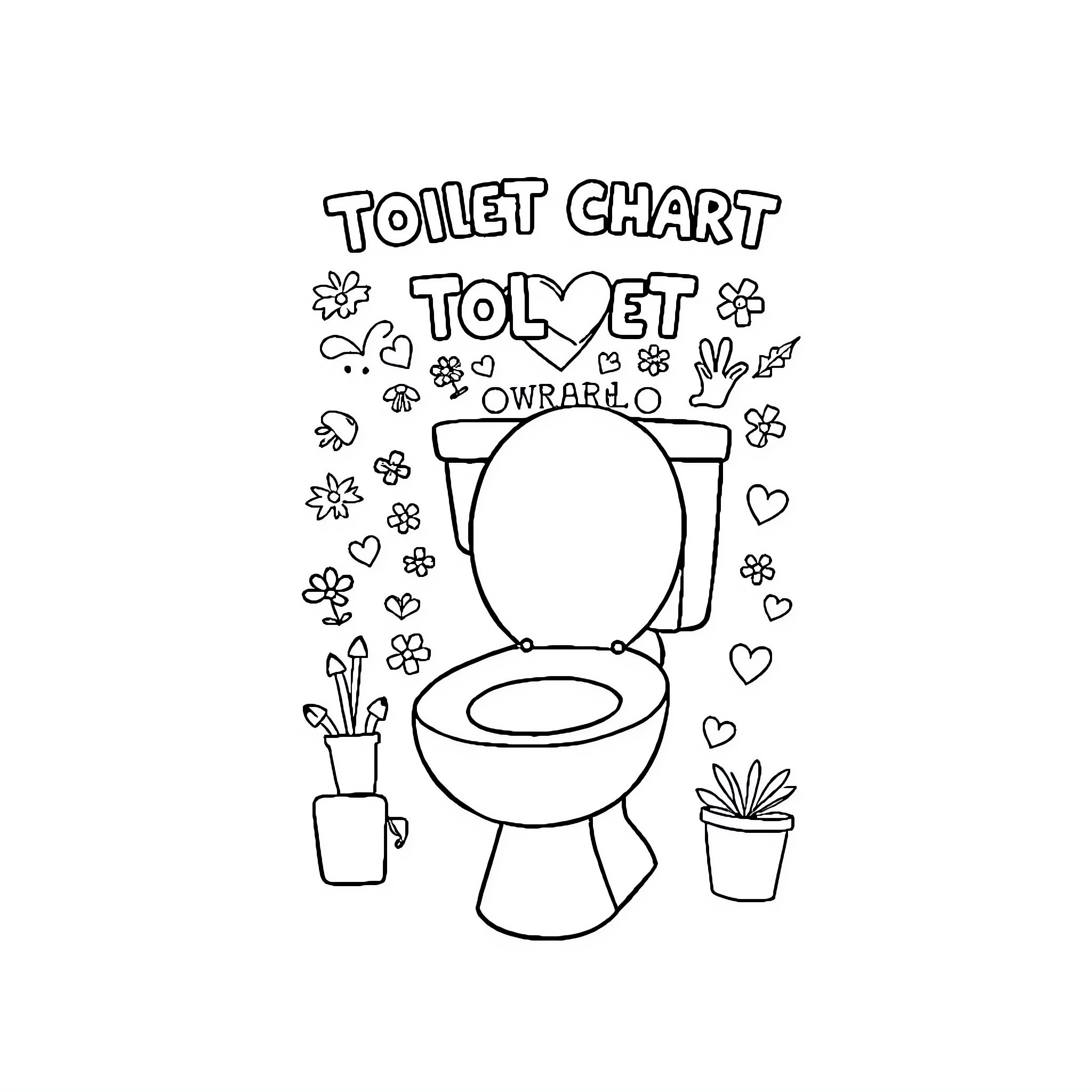 Toilet chart with toilet and decorative elements Coloring Page (free black-and-white line drawing printable PDF for all, from beginners to advanced learners, including children, teens, adults, and seniors)