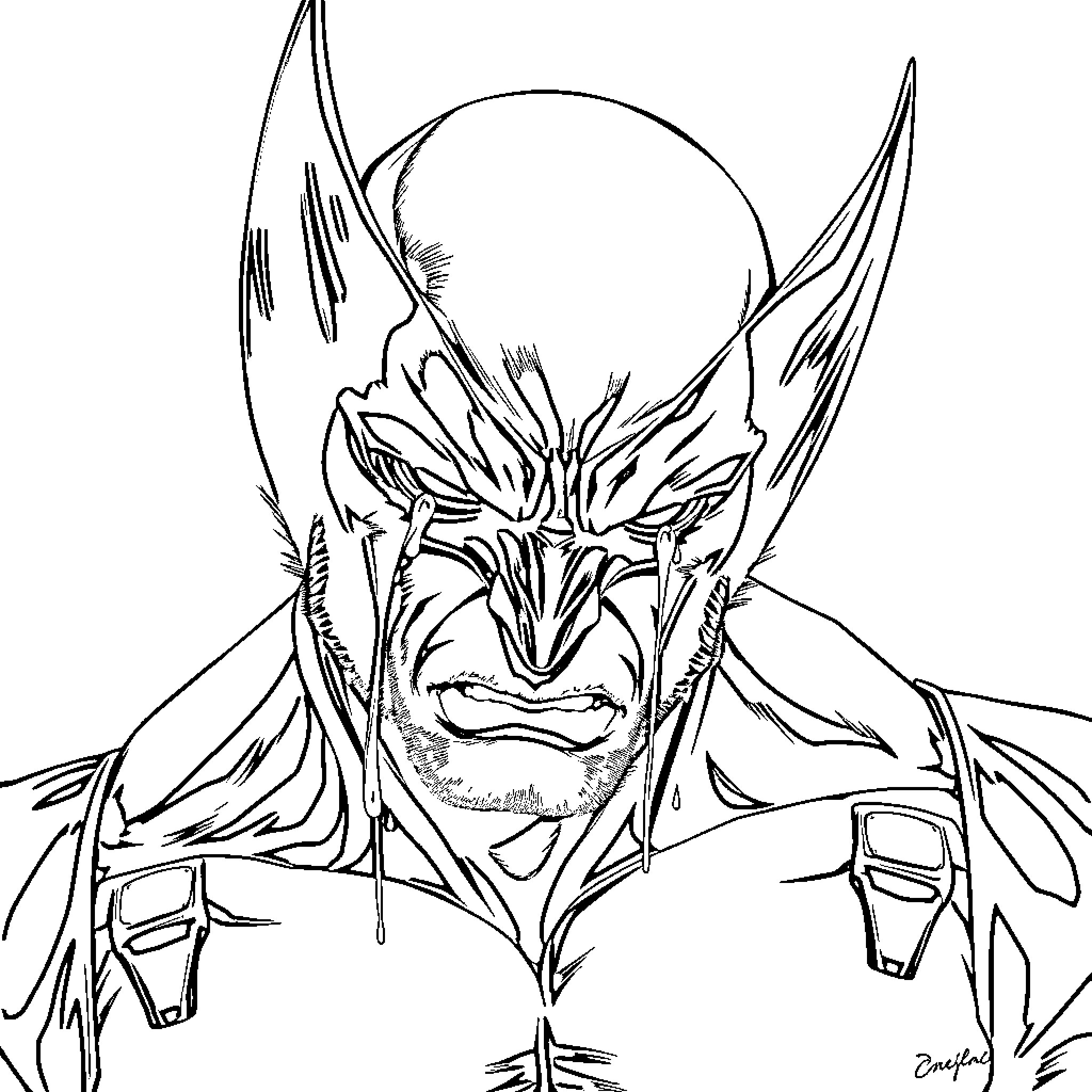 Wolverine's Fierce Visage Coloring Page (free black-and-white line drawing printable PDF for all, from beginners to advanced learners, including children, teens, adults, and seniors)