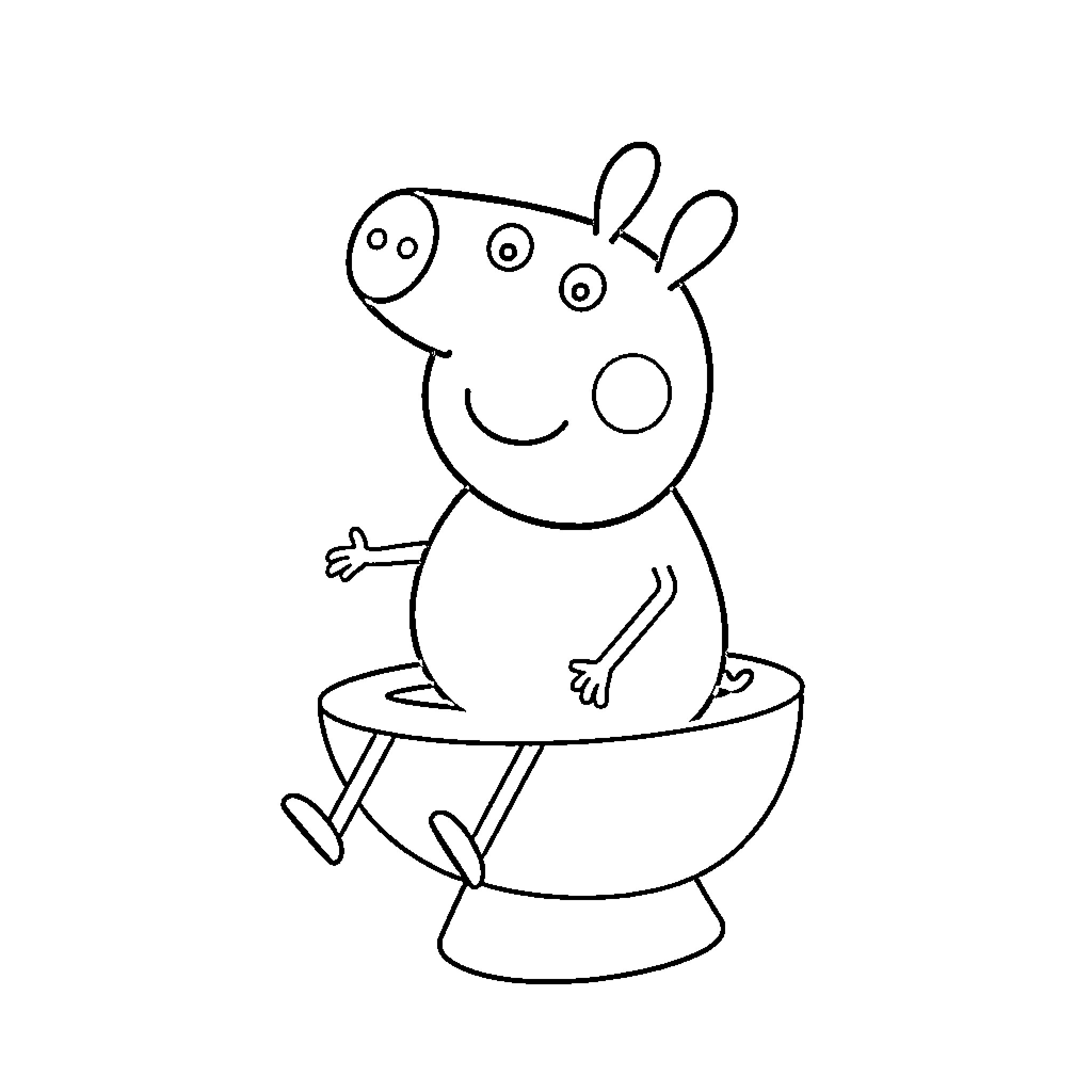Peppa Pig sitting happily on a chair Coloring Page (free black-and-white line drawing printable PDF for all, from beginners to advanced learners, including children, teens, adults, and seniors)