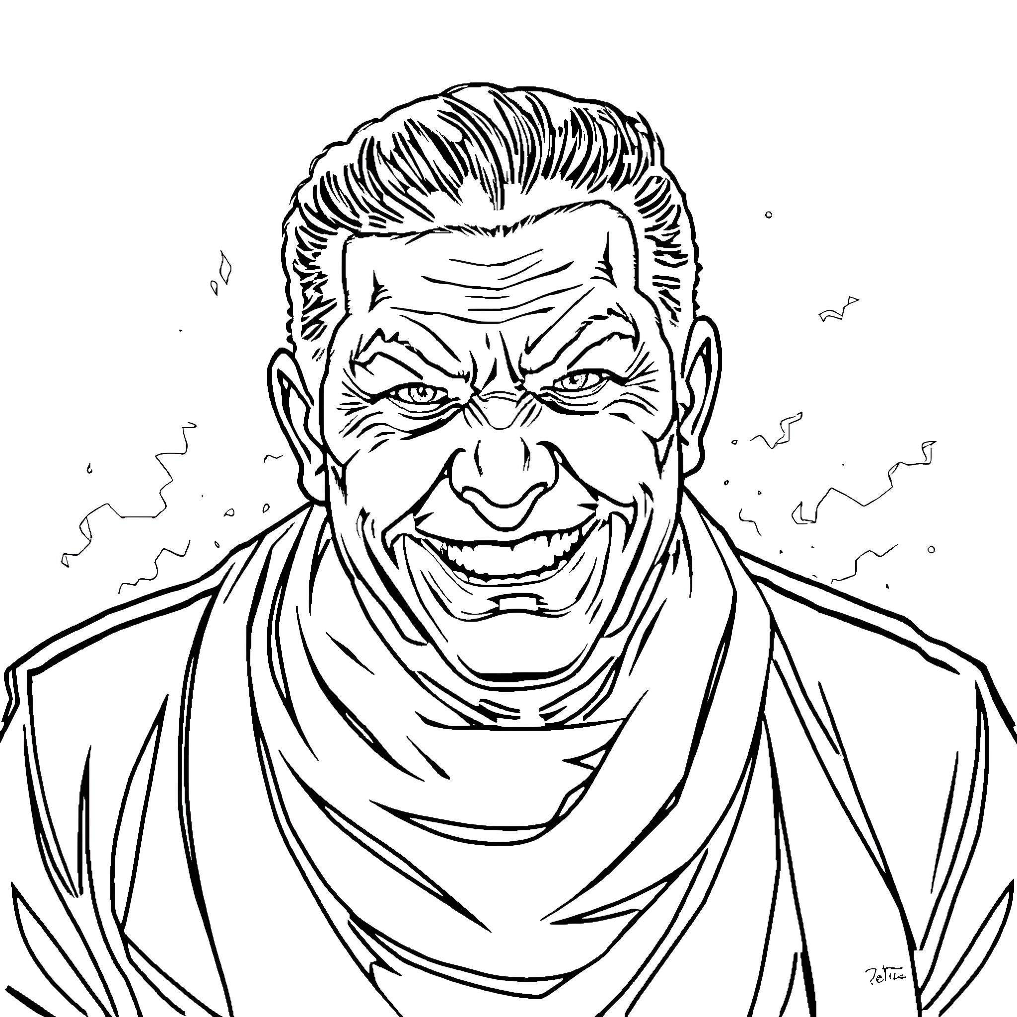 Prabowo Subianto's stern expression in sketch art Coloring Page (free black-and-white line drawing printable PDF for all, from beginners to advanced learners, including children, teens, adults, and seniors)