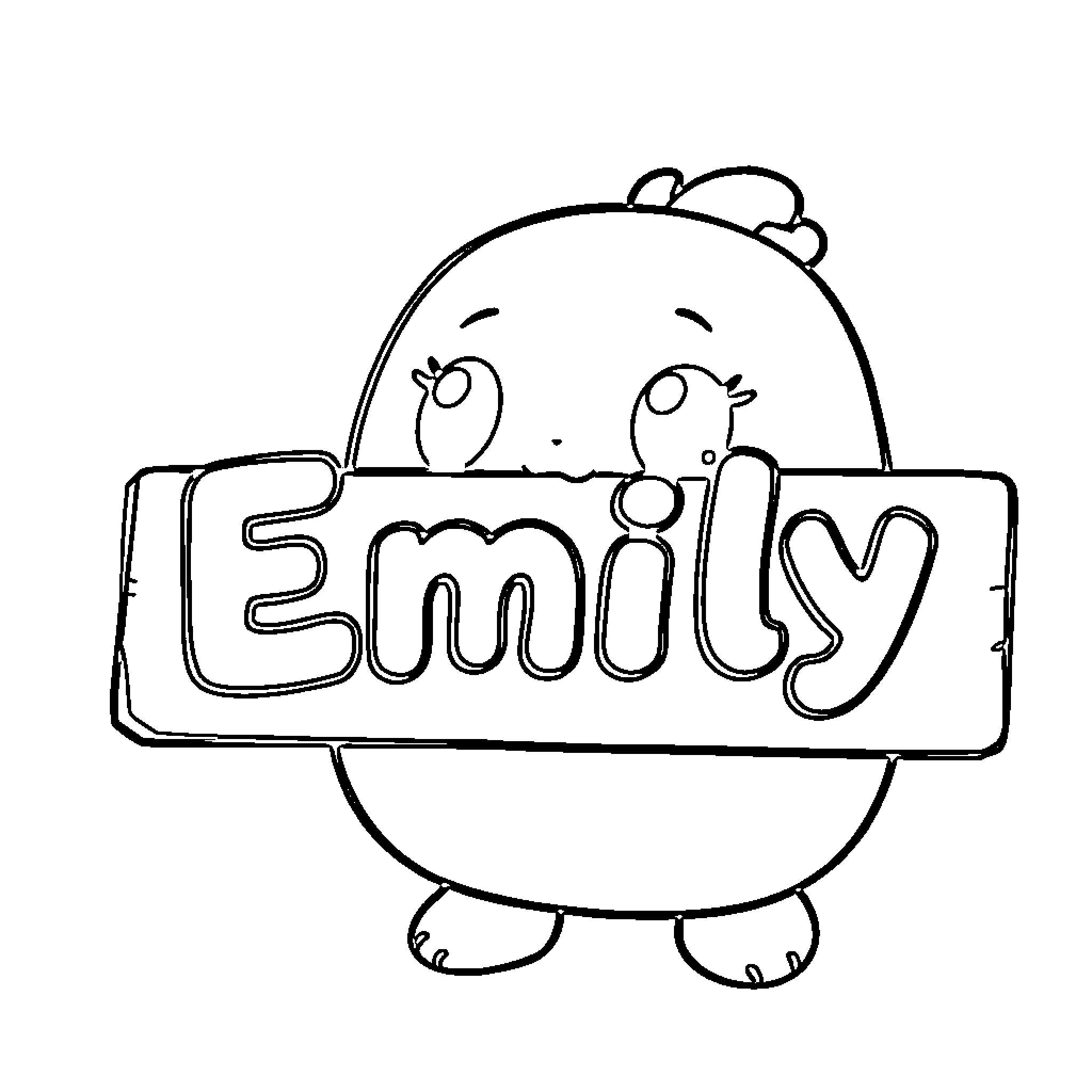Squishmallow character posing with name tag Coloring Page (free black-and-white line drawing printable PDF for all, from beginners to advanced learners, including children, teens, adults, and seniors)