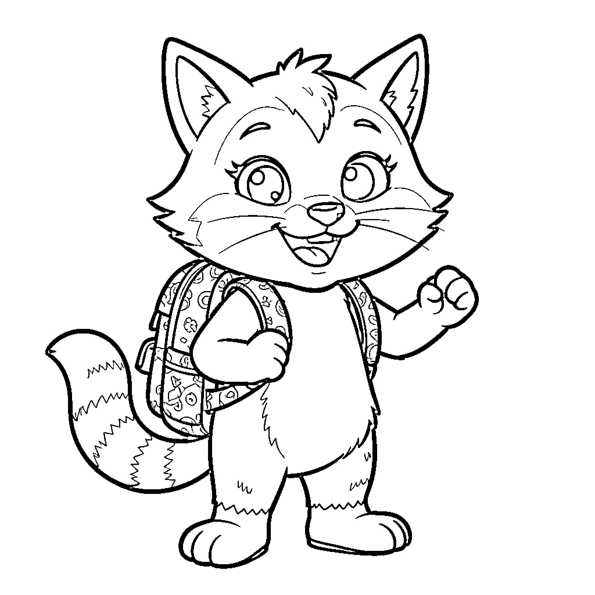 Lynx in Cheerful Outfit Coloring Page (free black-and-white line drawing printable PDF for all, from beginners to advanced learners, including children, teens, adults, and seniors)