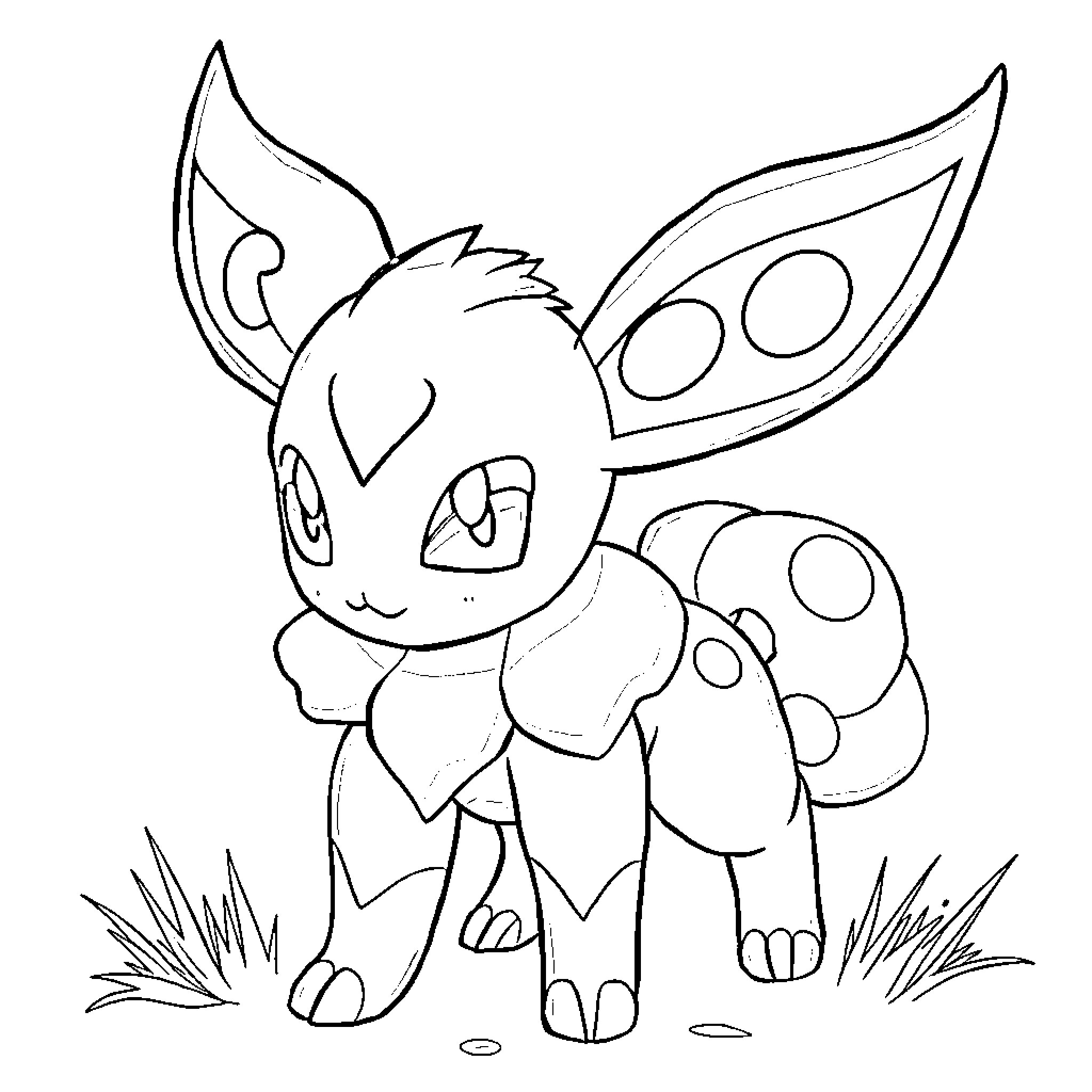Umbreon exploring the outdoors happily Coloring Page (free black-and-white line drawing printable PDF for all, from beginners to advanced learners, including children, teens, adults, and seniors)
