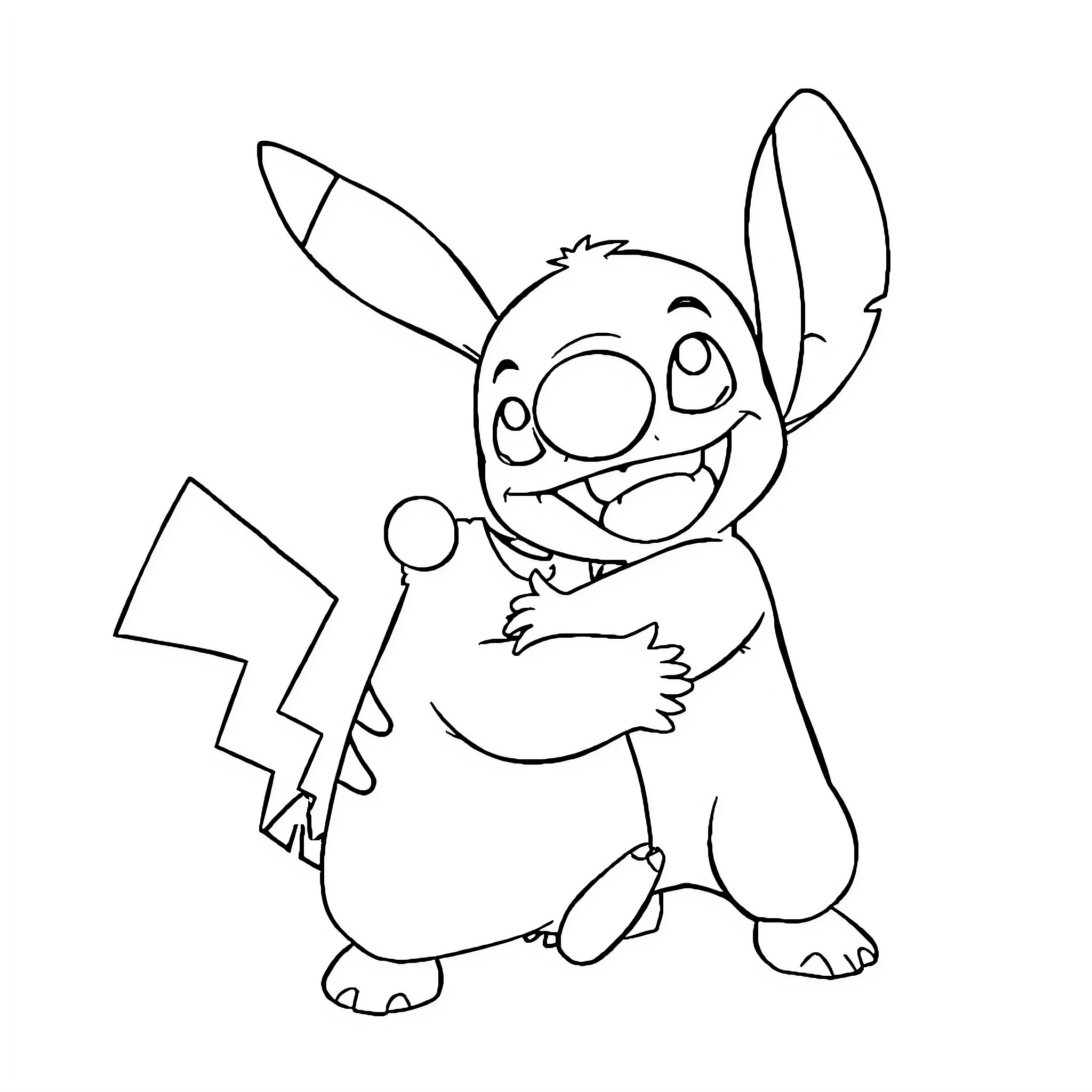 Pikachu happily posing in a playful manner Coloring Page (free black-and-white line drawing printable PDF for all, from beginners to advanced learners, including children, teens, adults, and seniors)