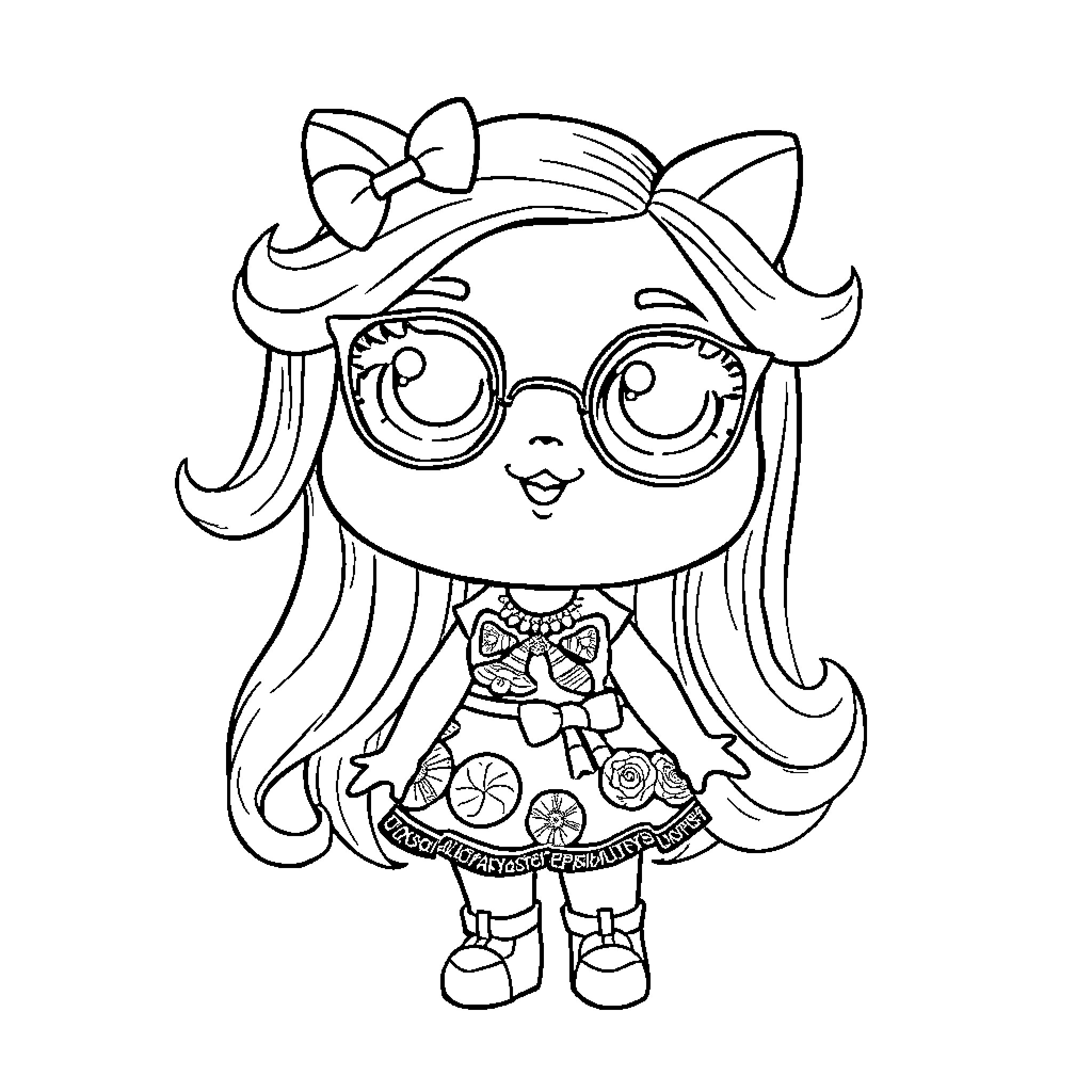 Grogu in Adorable Outfit with Glasses Coloring Page (free black-and-white line drawing printable PDF for all, from beginners to advanced learners, including children, teens, adults, and seniors)