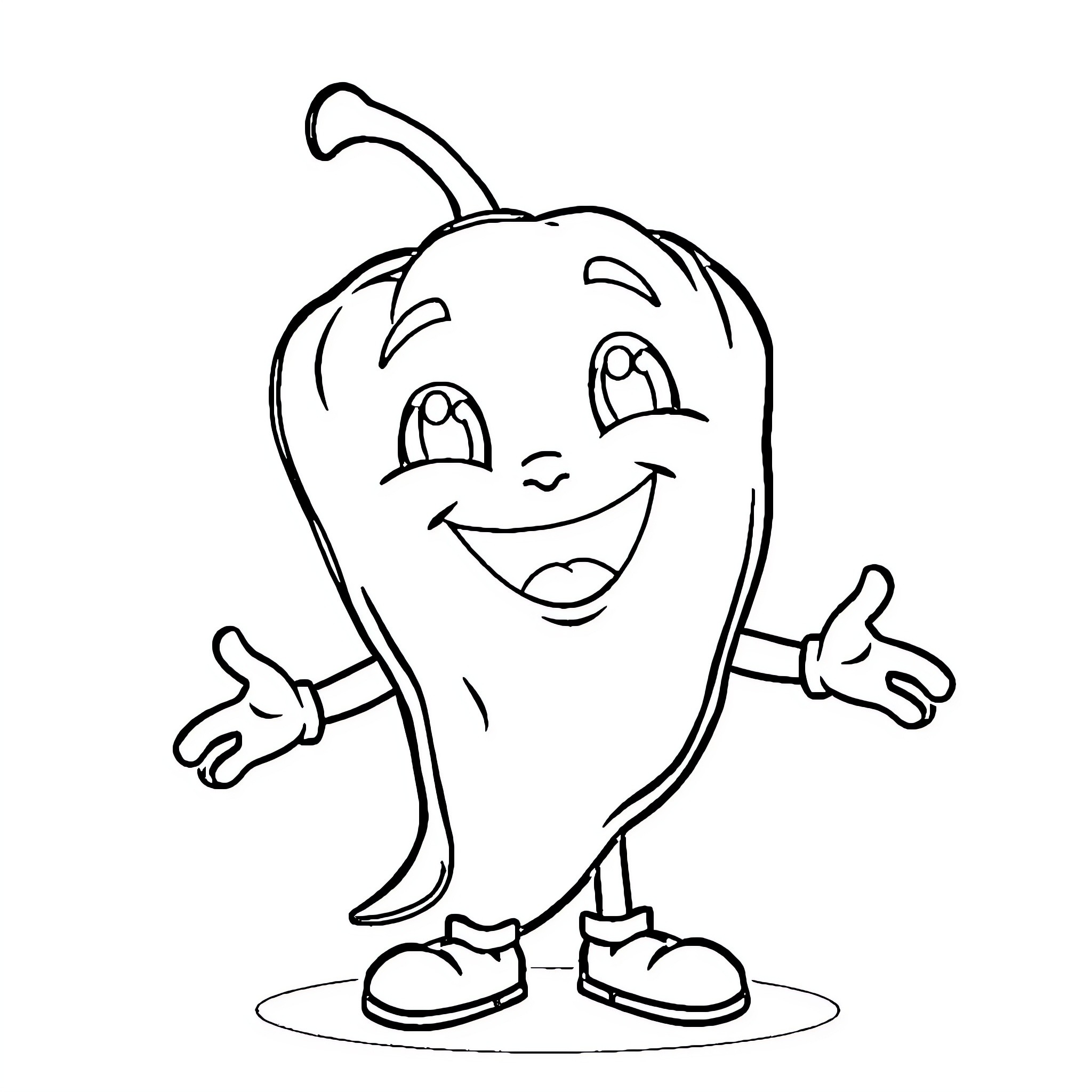 Chili Boy Excitedly Posing Coloring Page (free black-and-white line drawing printable PDF for all, from beginners to advanced learners, including children, teens, adults, and seniors)