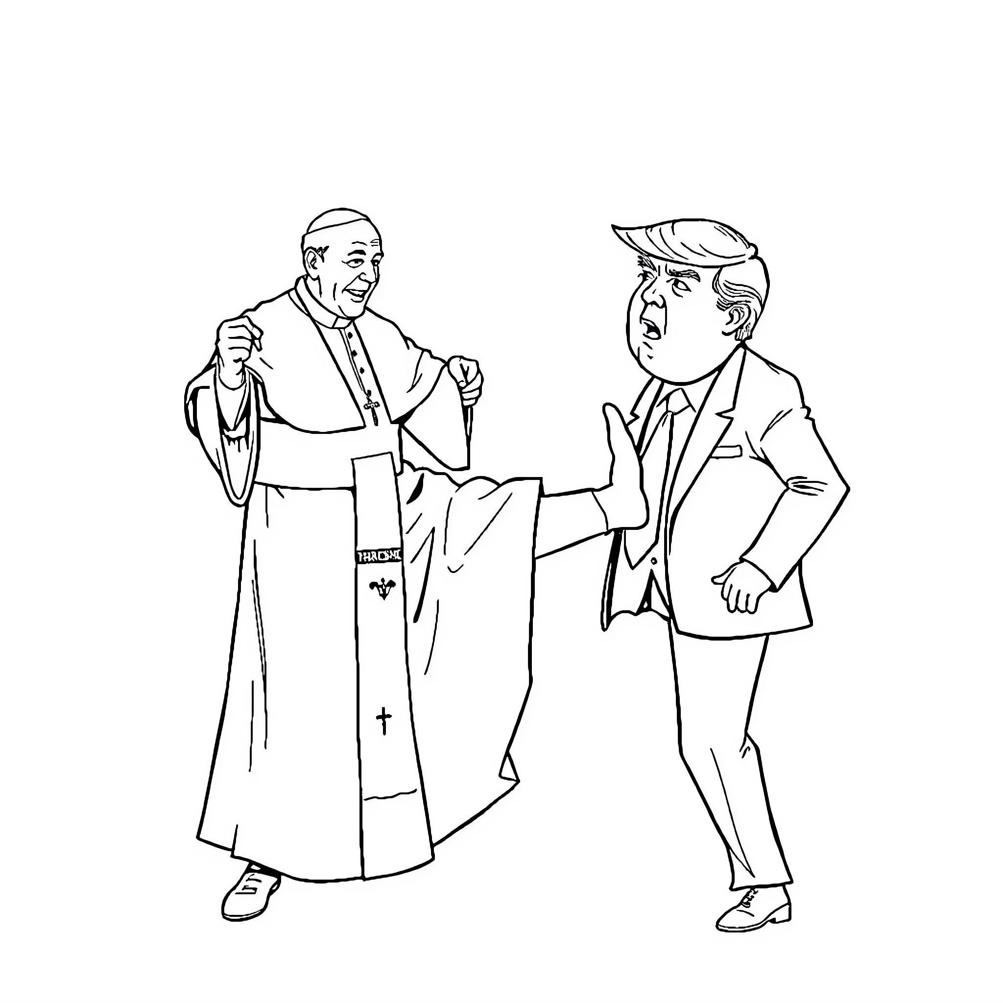 Pope greeting a man in formal attire Coloring Page (free black-and-white line drawing printable PDF for all, from beginners to advanced learners, including children, teens, adults, and seniors)