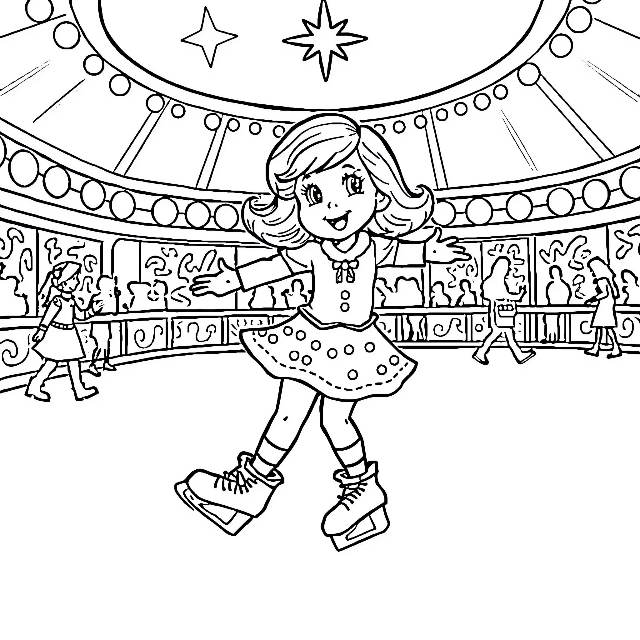 Nancy Enjoys the Festive Carnival Atmosphere Coloring Page (free black-and-white line drawing printable PDF for all, from beginners to advanced learners, including children, teens, adults, and seniors)