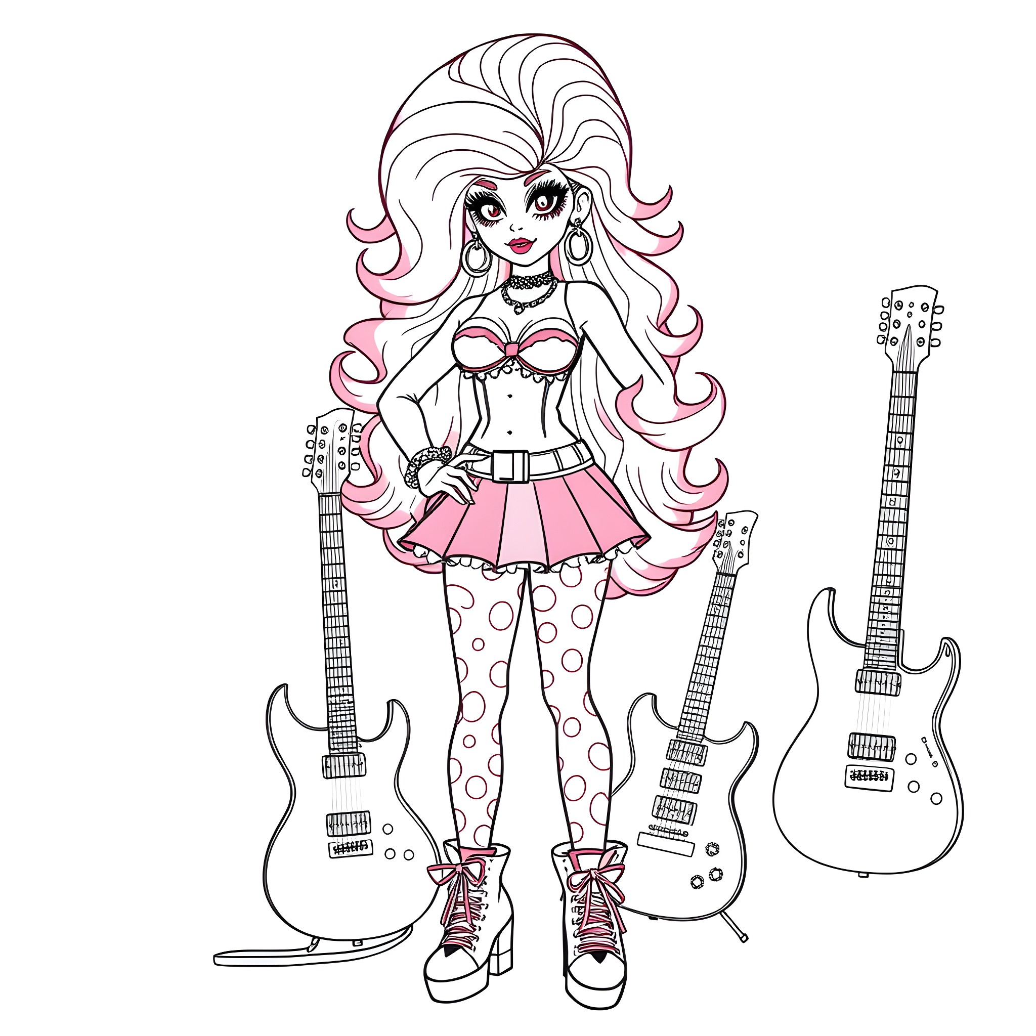 Trixie Mattel's Rock Star Persona Coloring Page (free black-and-white line drawing printable PDF for all, from beginners to advanced learners, including children, teens, adults, and seniors)