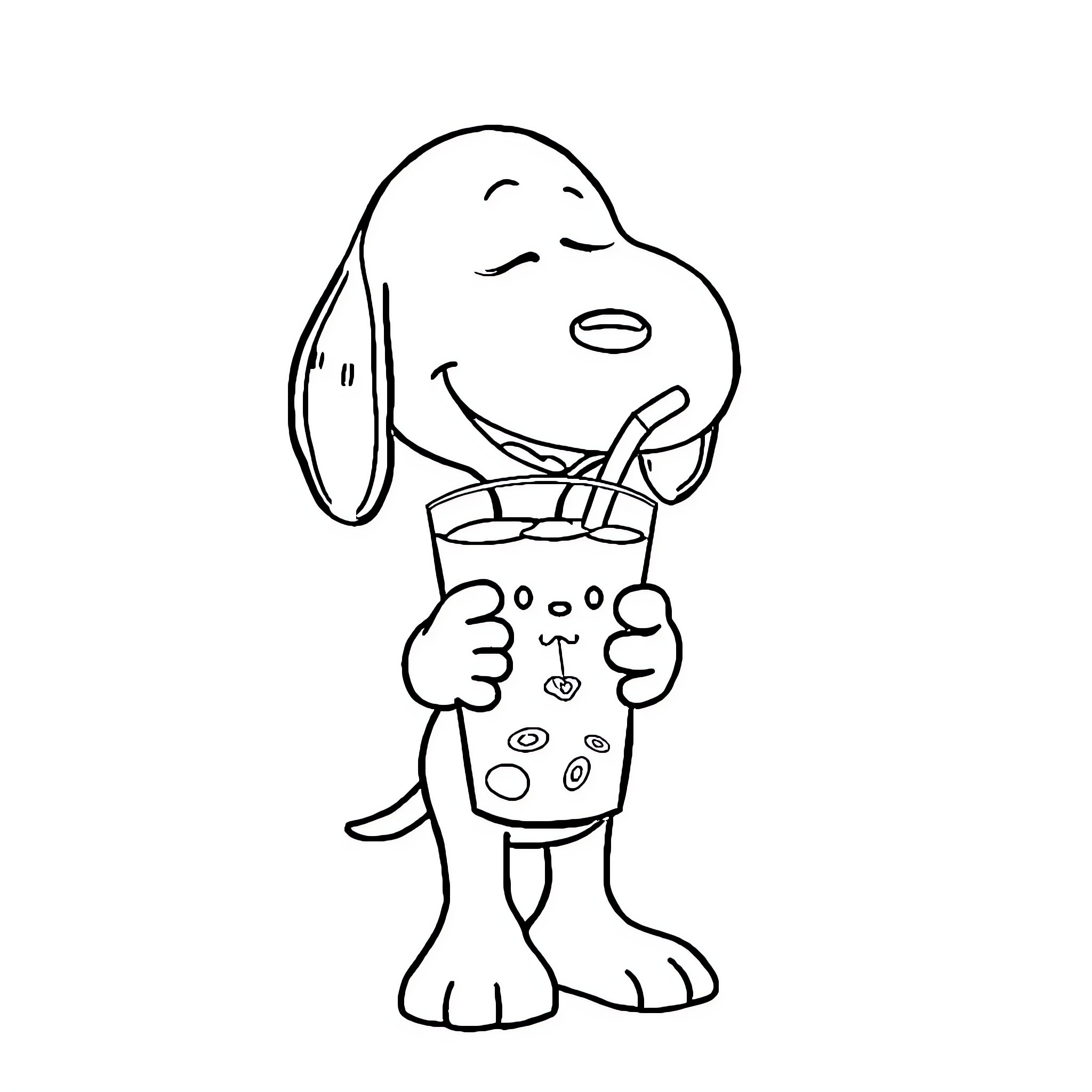 Snoopy enjoying a refreshing drink Coloring Page (free black-and-white line drawing printable PDF for all, from beginners to advanced learners, including children, teens, adults, and seniors)