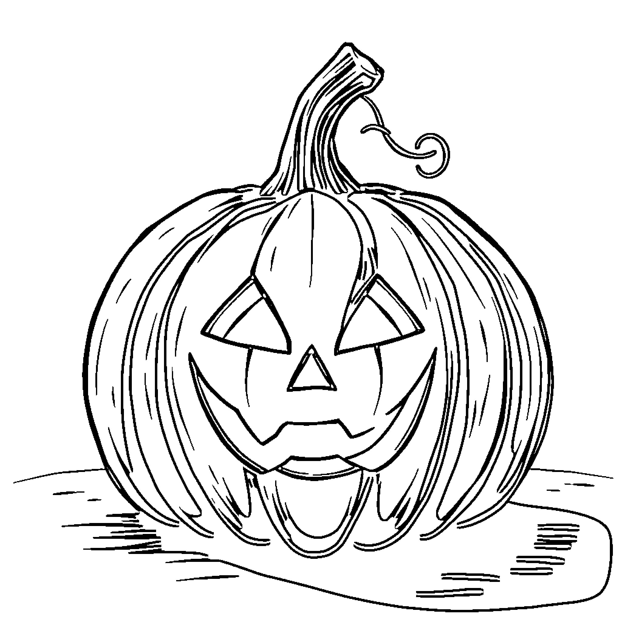 Jackolantern with a grinning face Coloring Page (free black-and-white line drawing printable PDF for all, from beginners to advanced learners, including children, teens, adults, and seniors)
