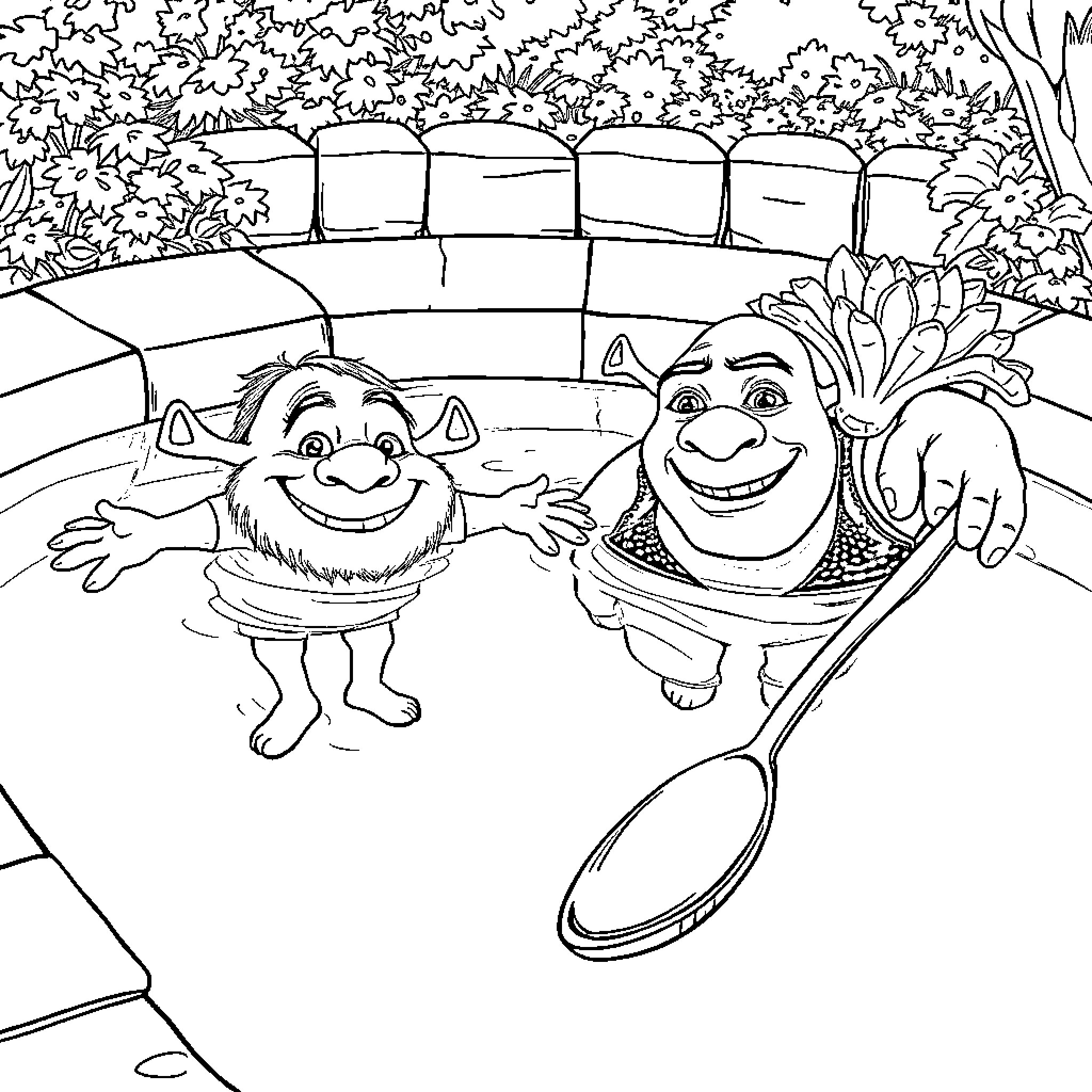 Old Gregg's Quirky Encounter in the Garden Coloring Page (free black-and-white line drawing printable PDF for all, from beginners to advanced learners, including children, teens, adults, and seniors)